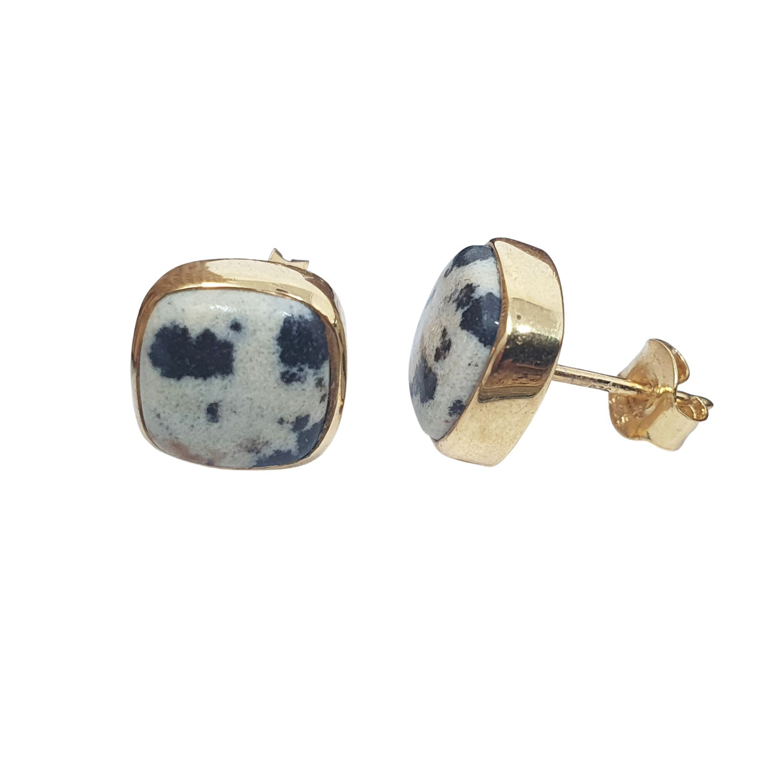 Women’s Gold / Black / White Gold Vermeil Plated Dalmatian Jasper Stud Earrings Harfi