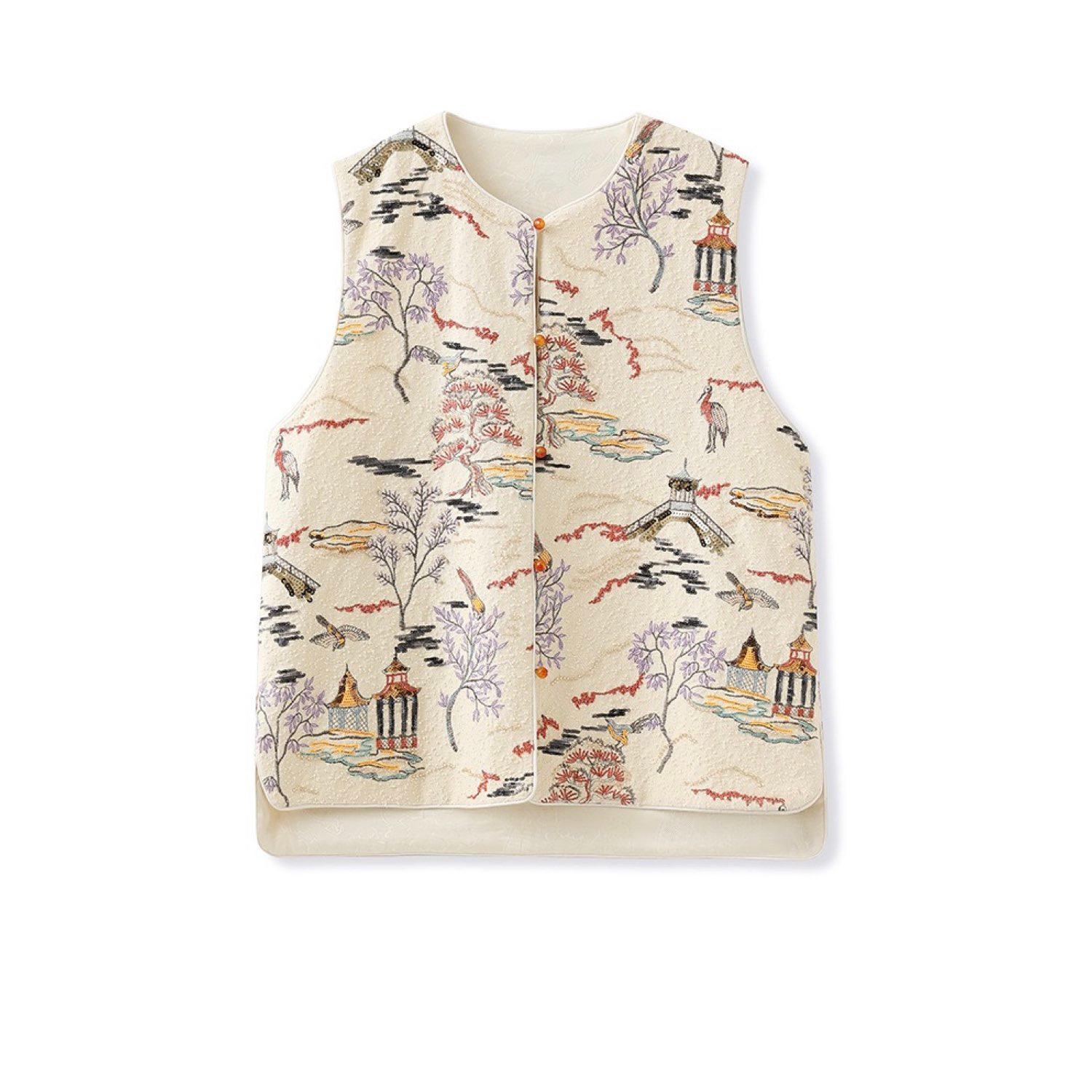 Jiaying Wang Wjy Studio London Women's Neutrals / White Embroidered Oriental Style Painting Stitching Vest In White
