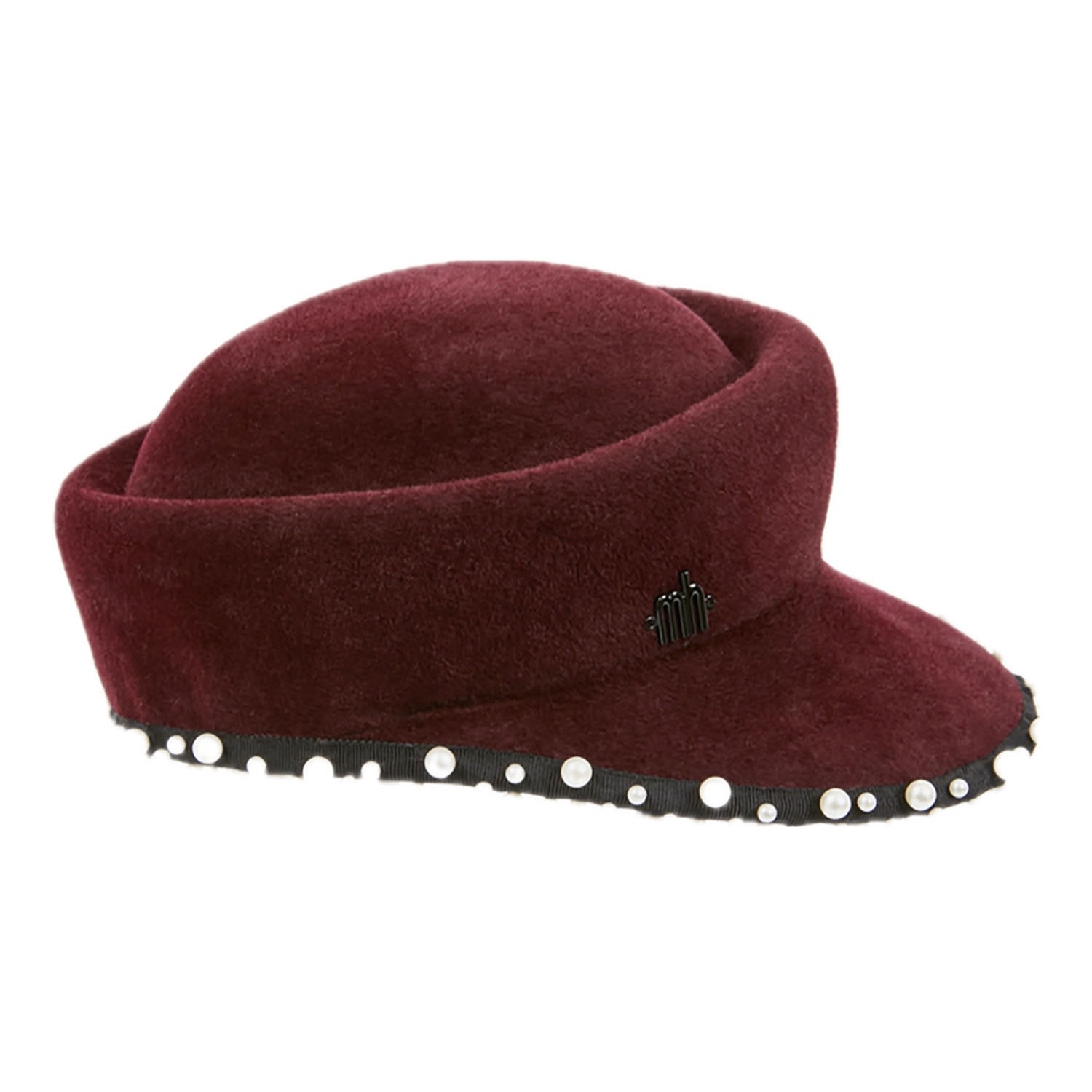 Misa Harada Millinery Women's Red Suki Asymmetric Cap With Pearls In Red
