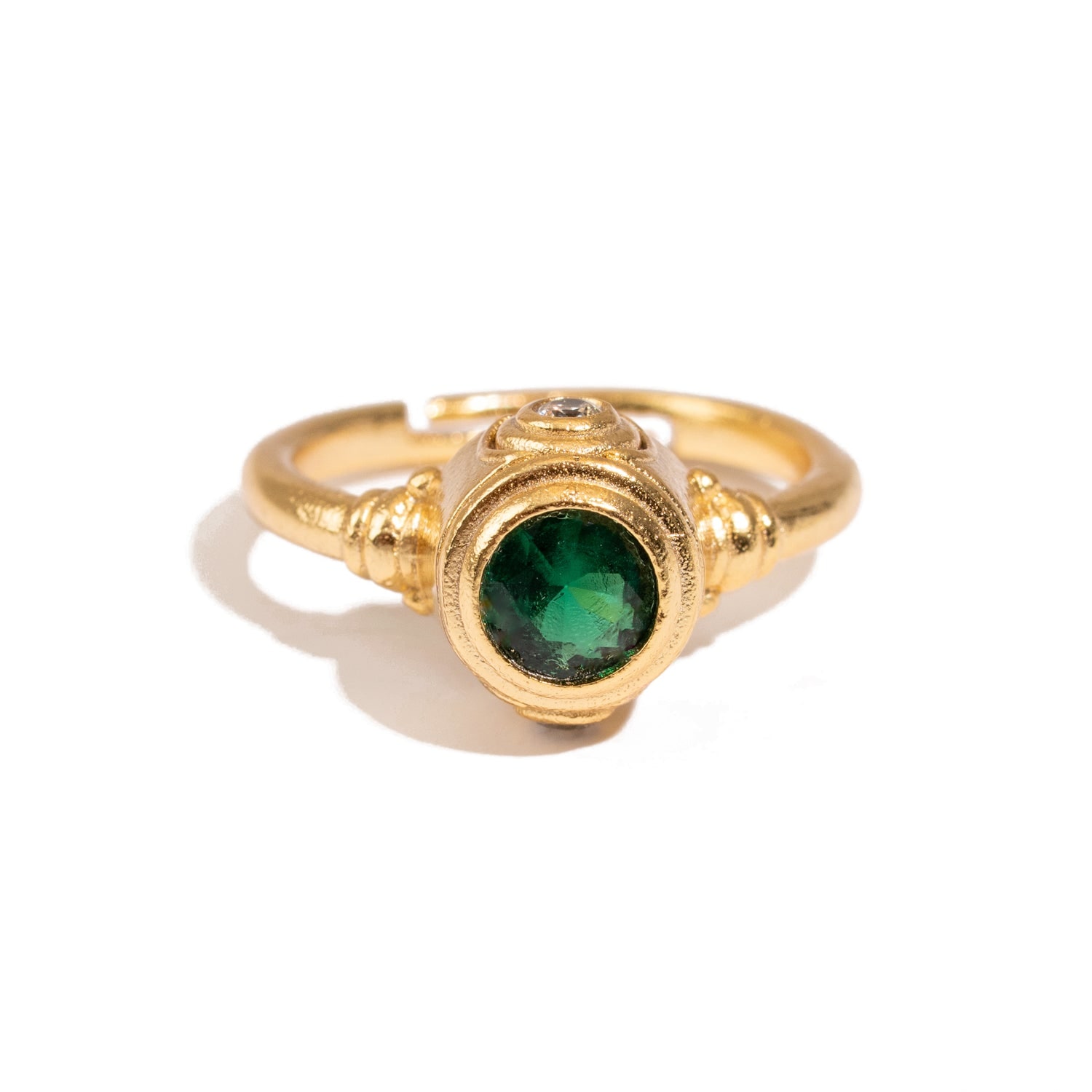 Ebru Jewelry Women's Gold / Green Emerald Aura Adjustable Gold Ring - Green In Multi