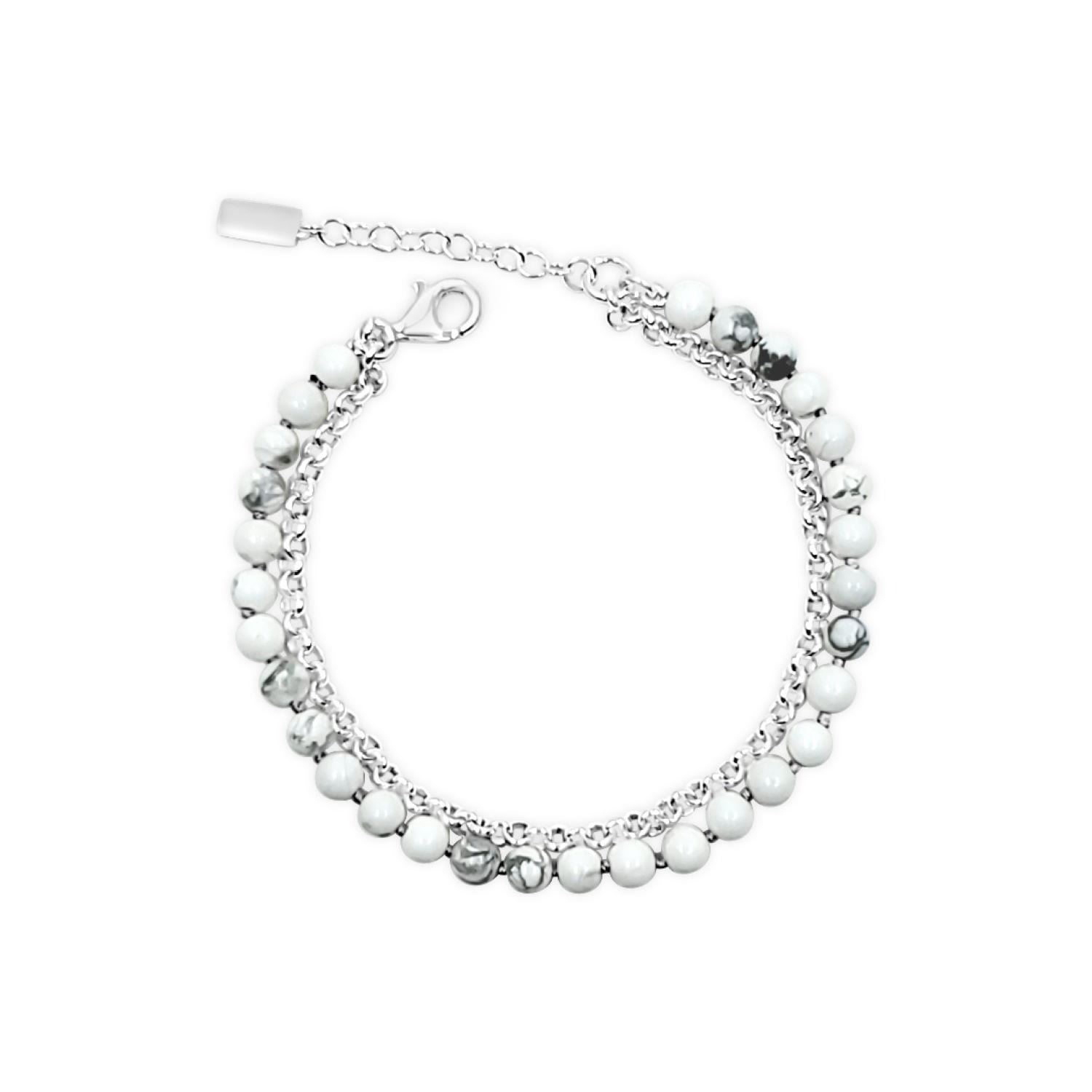 Lutiro Women's Silver Chain With Howlite Bracelet In Silver