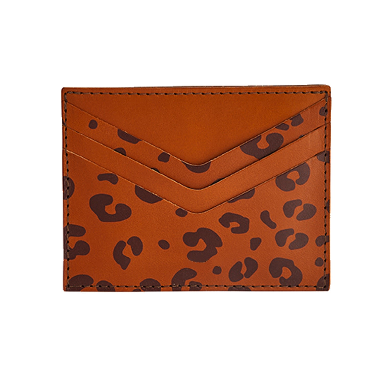 Women’s Tan Brown Leather Leopard Print Card Holder Sbri