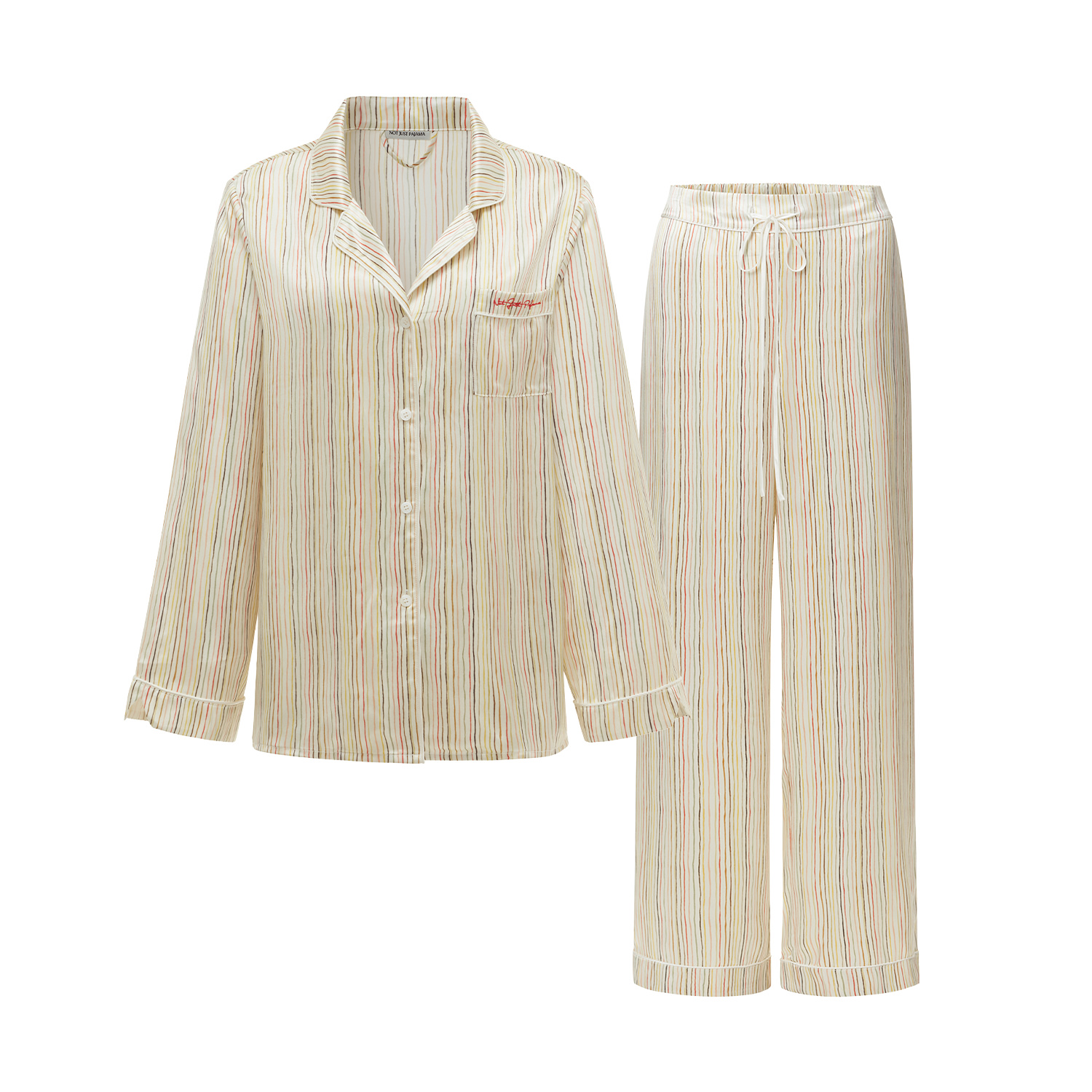 Not Just Pajama Women's Yellow / Orange Little Heart Classic Silk Pajama Long Set - Sunset Stripe In Yellow/orange