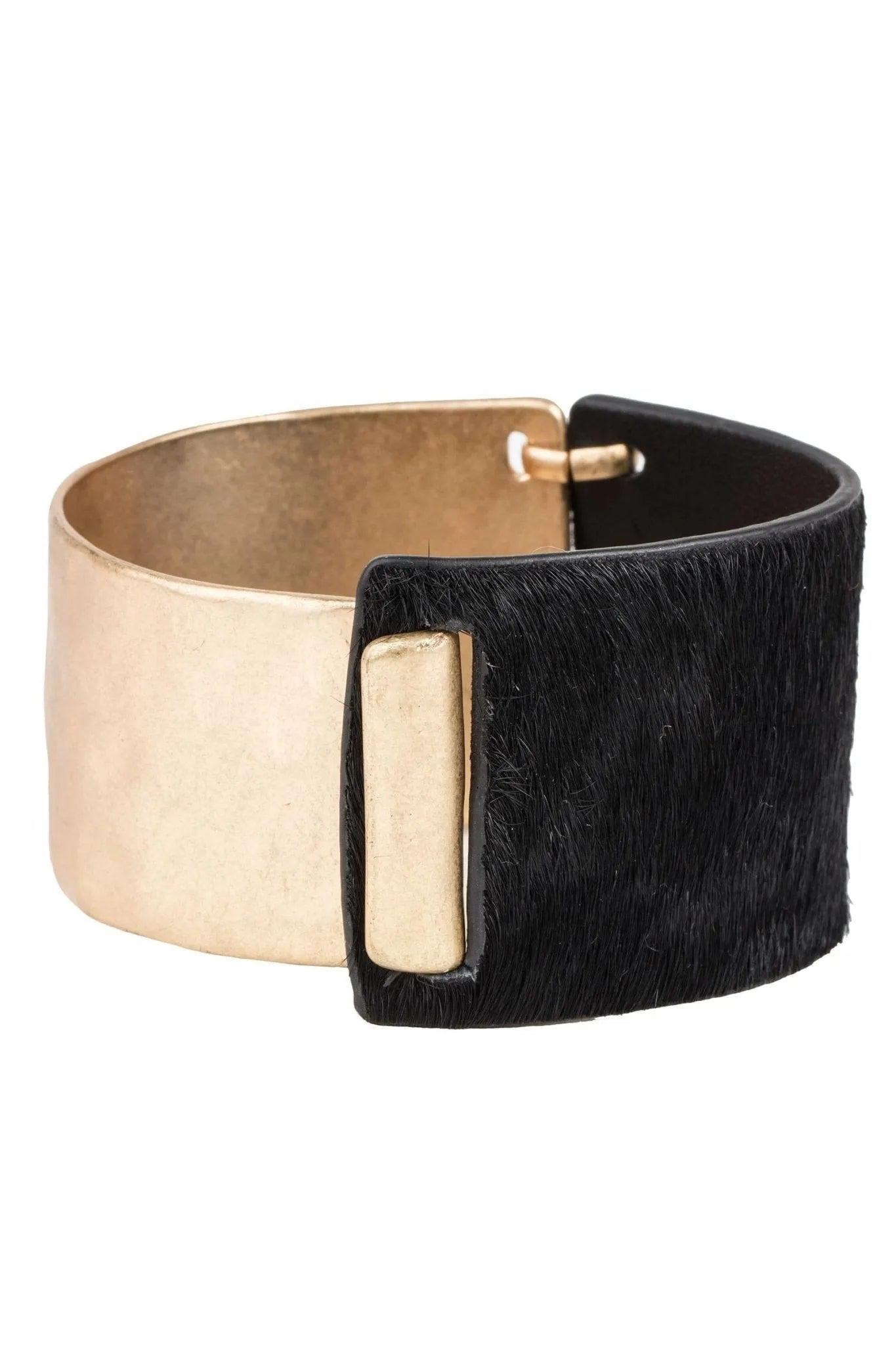 Women&rsquo;s Gold / Black Aileen Leather Bracelet | Saachi