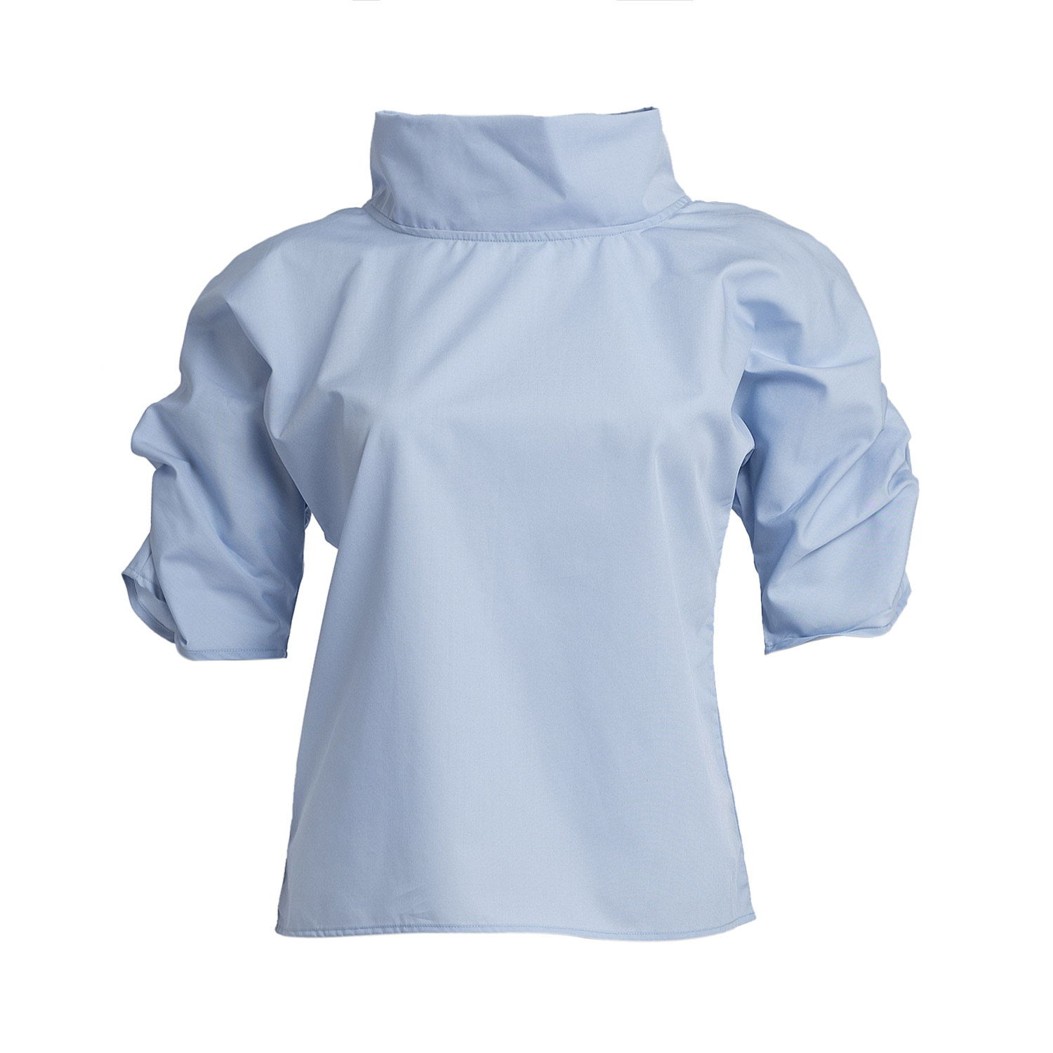 Bianca Popp Women's Puff Blouse With Collar In Soft Blue Cotton In Blue