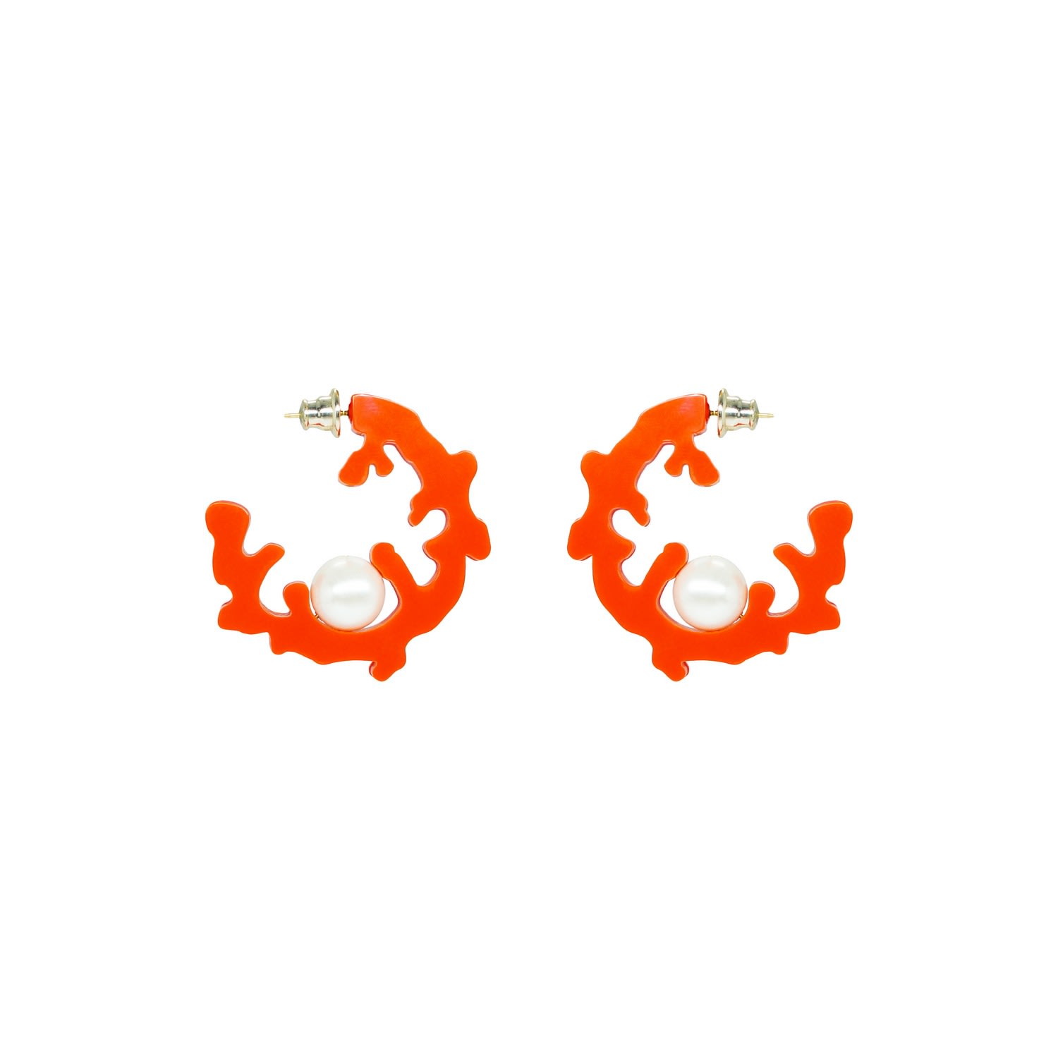 Gissa Bicalho Women's Handmade Hoop Coral And Pearl S Orange In Gold