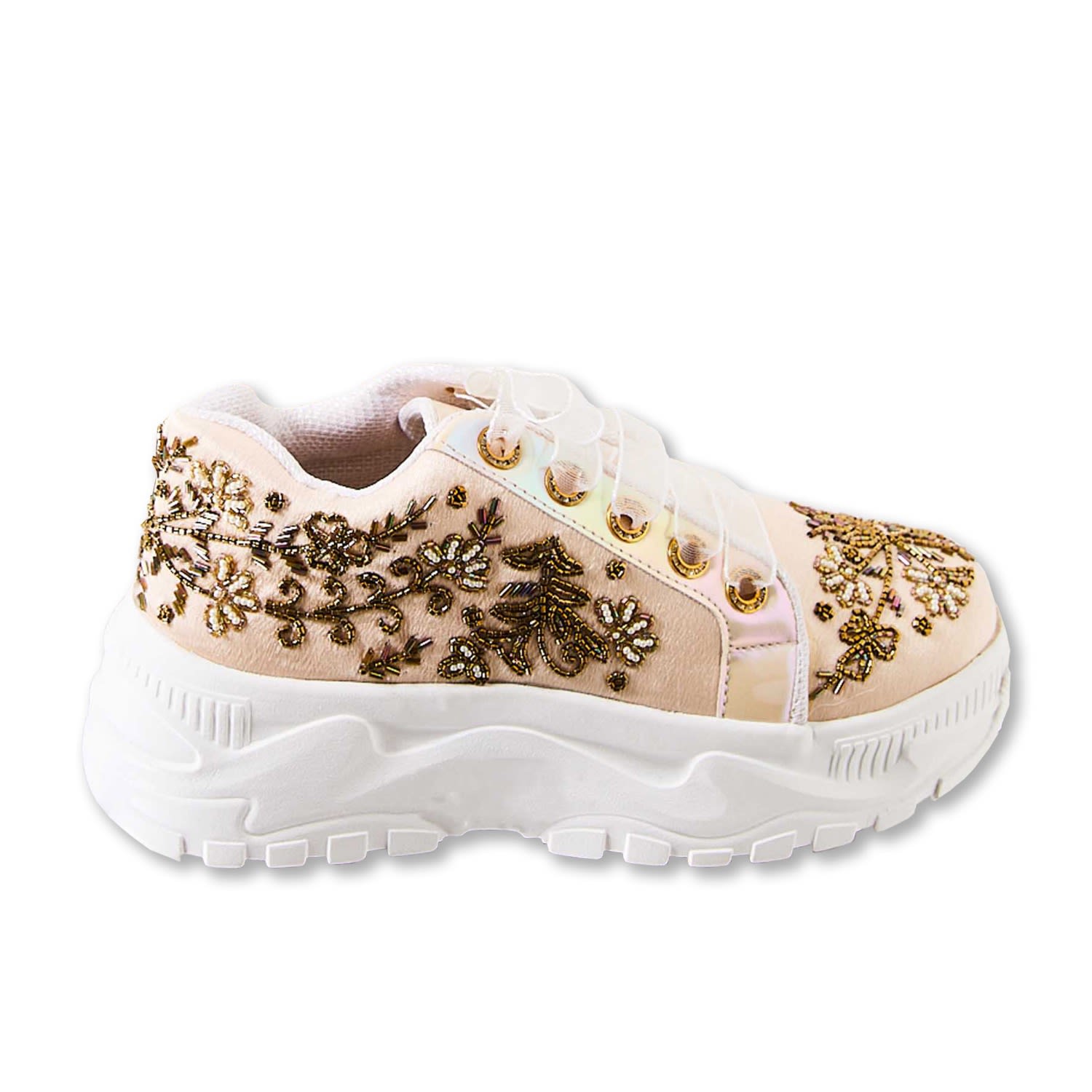 Rettrose Women's Neutrals The Diana Luxury Buttermilk Satin Handmade Embellished Trainer In Black