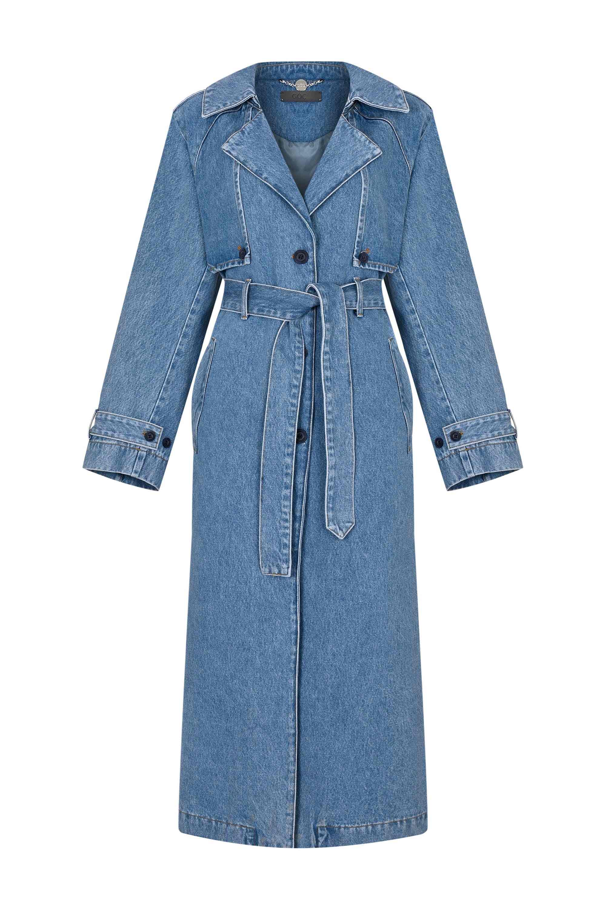 Oversized Denim Trench Coat - Classic Washed | GOC DENIM | Wolf