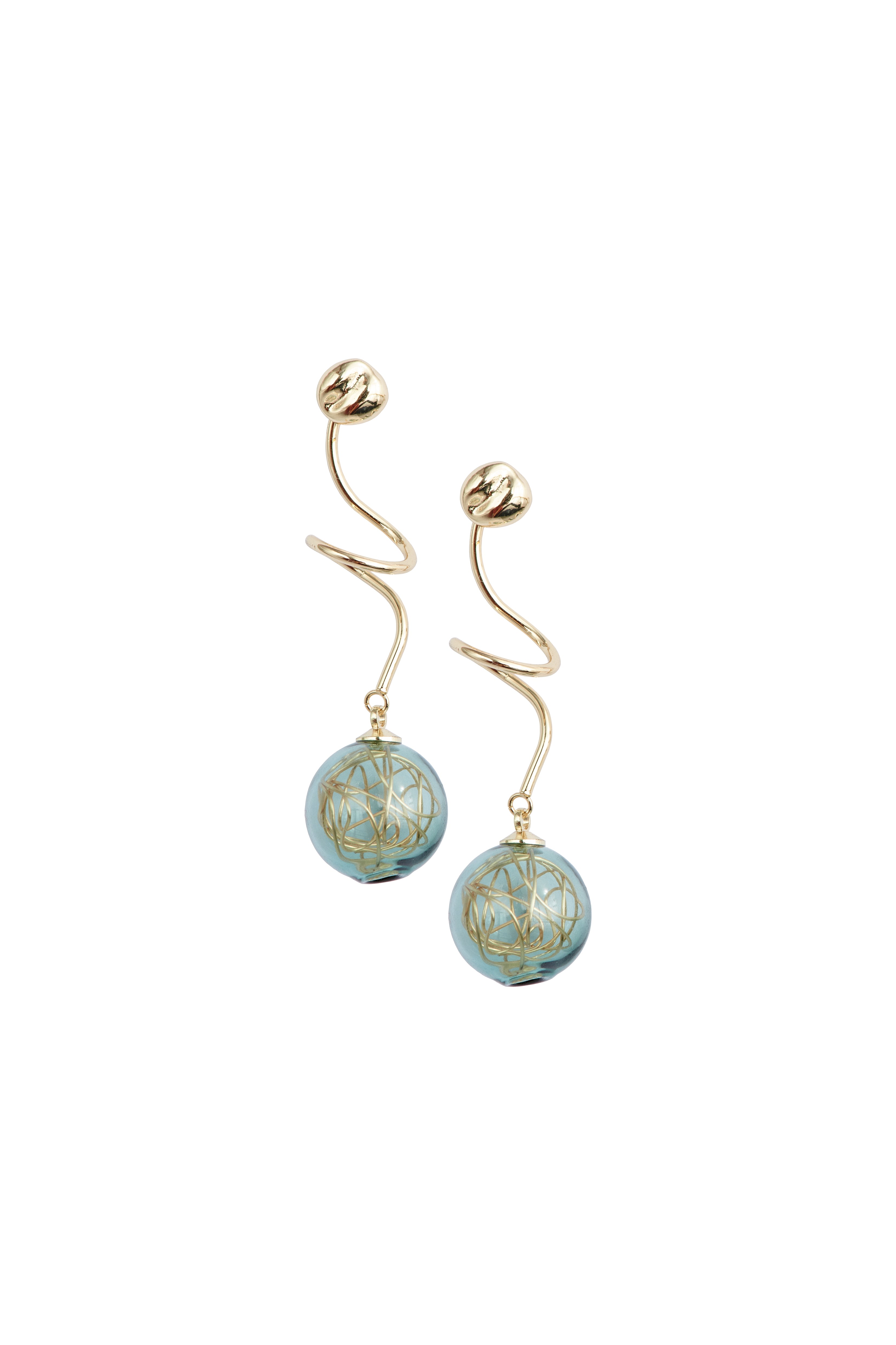 Women’s Gold / Green Swirl Sphere Earrings In Green And Gold Tone Paisie