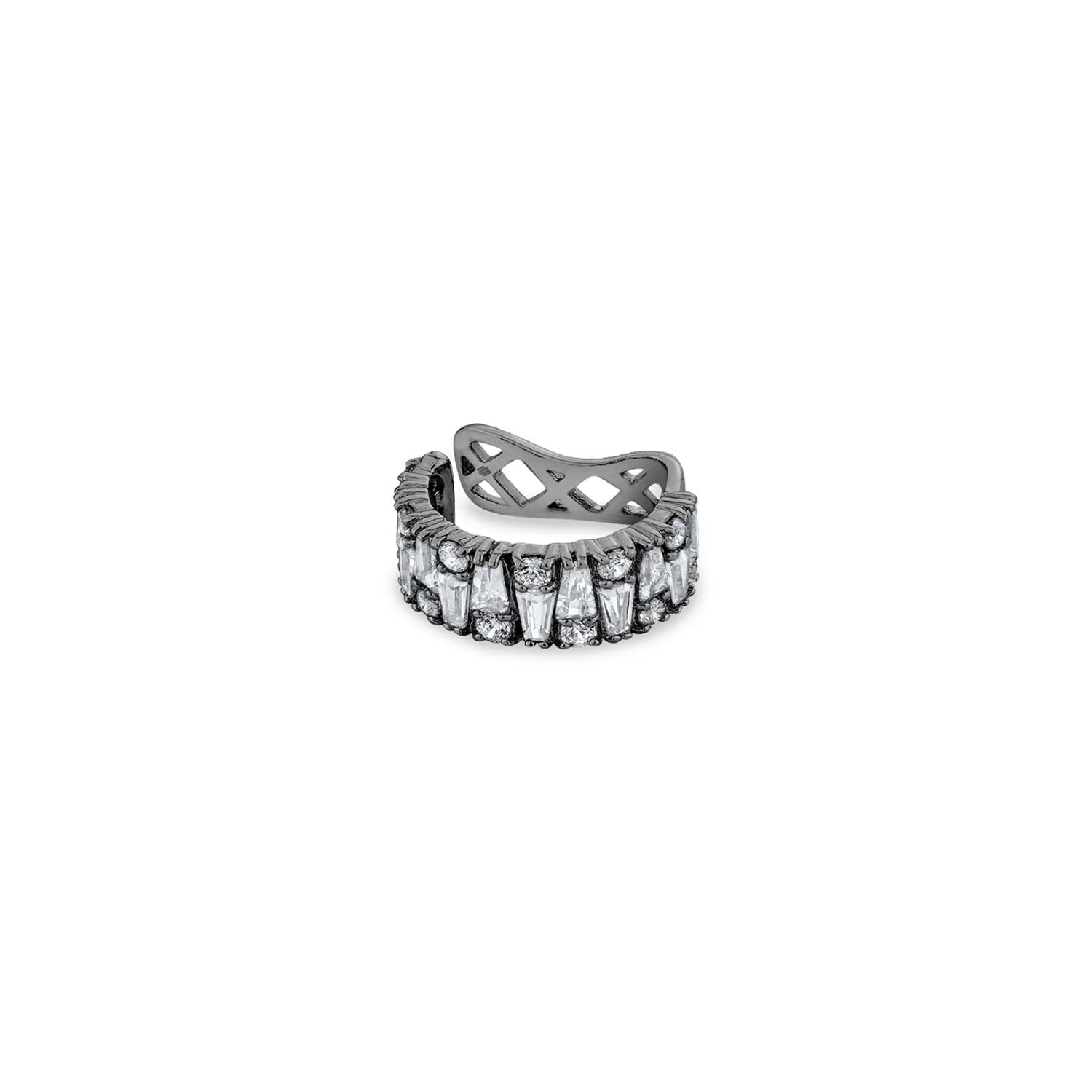 Sally Skoufis Women's Black / White Culture Ear Cuff With Man Made Cz Diamond Stimulant In Sterling Silver & Premi In Multi