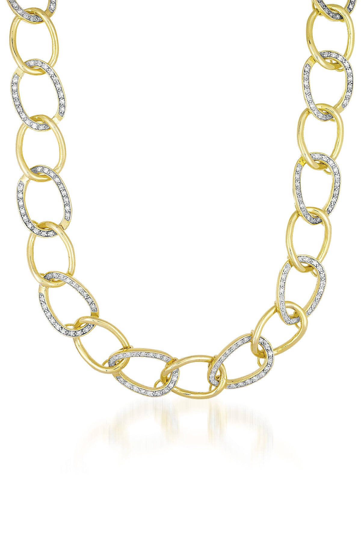 Women’s Gold / White Pompidou Dual Golden & Cz Midi Chain Necklace Genevive Jewelry