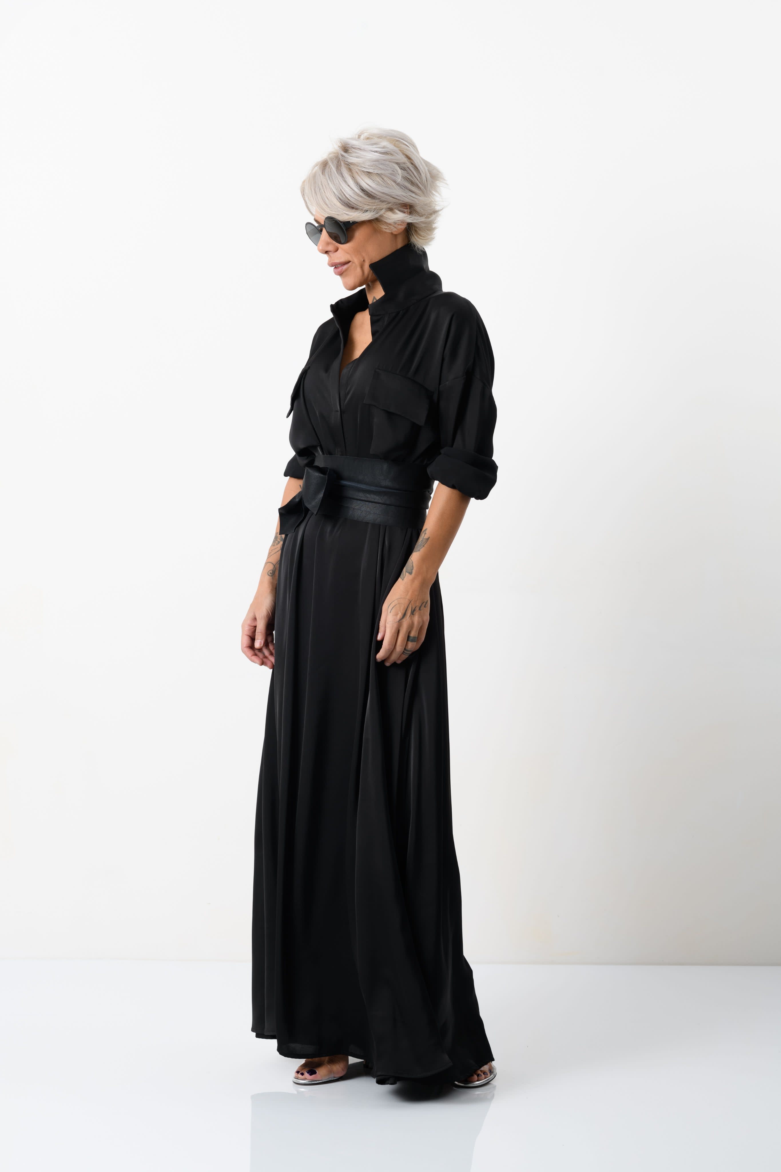 Elegant Maxi Black Shirt Dress With Vegan Leather Belt | Clothes By Locker  Room | Wolf & Badger