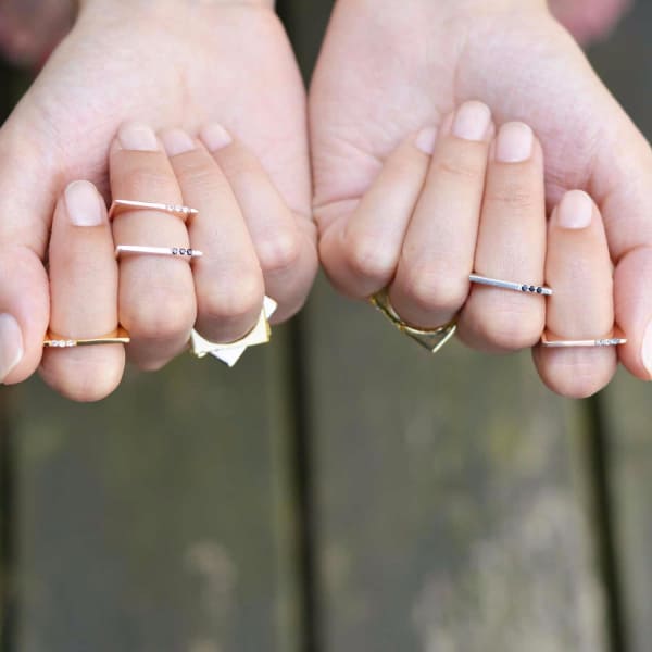 Neola Minerva Sterling Silver Stacking Ring With Onyx In Stacking