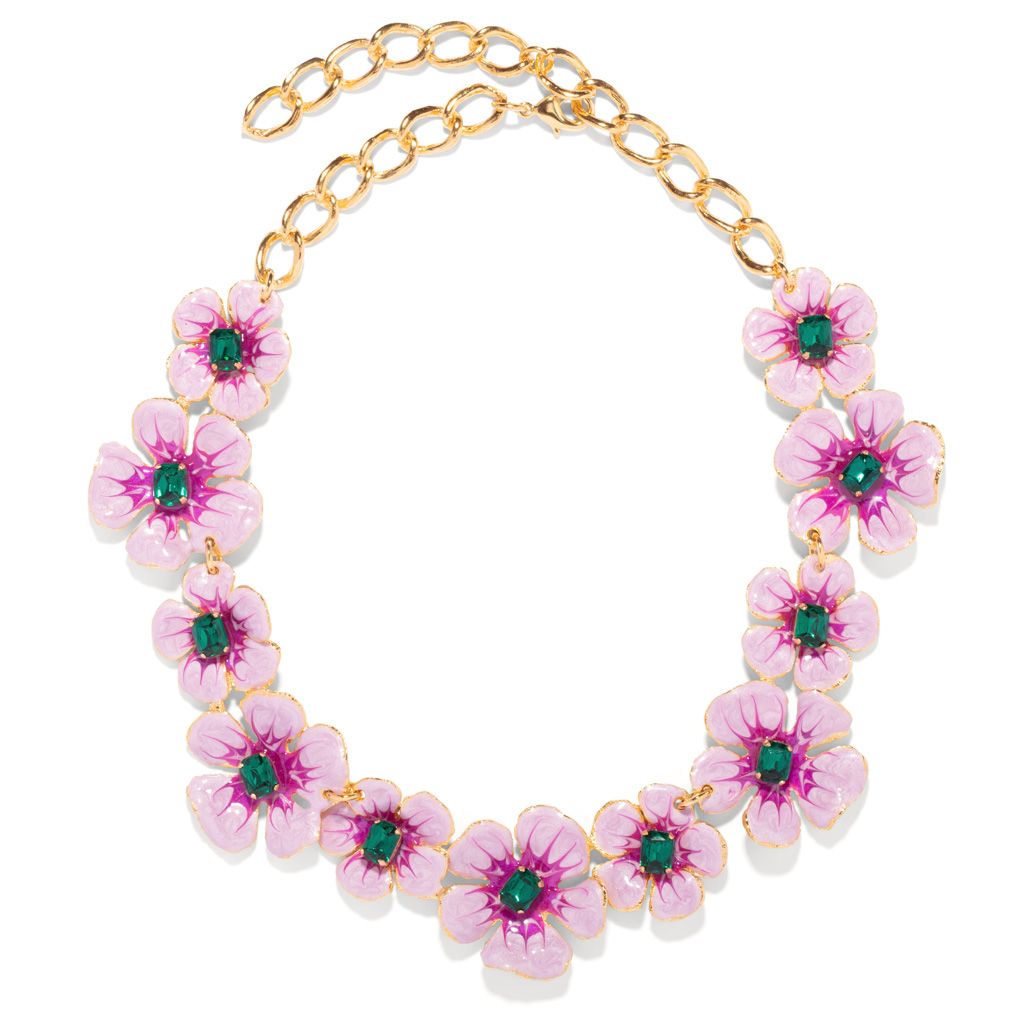 Women’s Pink / Purple The Pink Reef Hand Painted Mauve Pearl & Emerald Floral Necklace