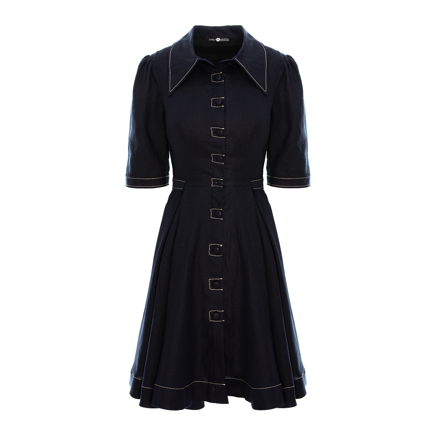Women's Blue Short Linen Dress In Deep Navy | Medium | Izabela Mandoiu