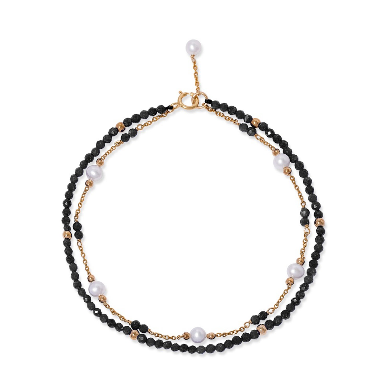 Women’s Gold / Black Clara Fine Double Chain Bracelet With Cultured Freshwater Pearls & Black Spinels Pearls of the Orient Online