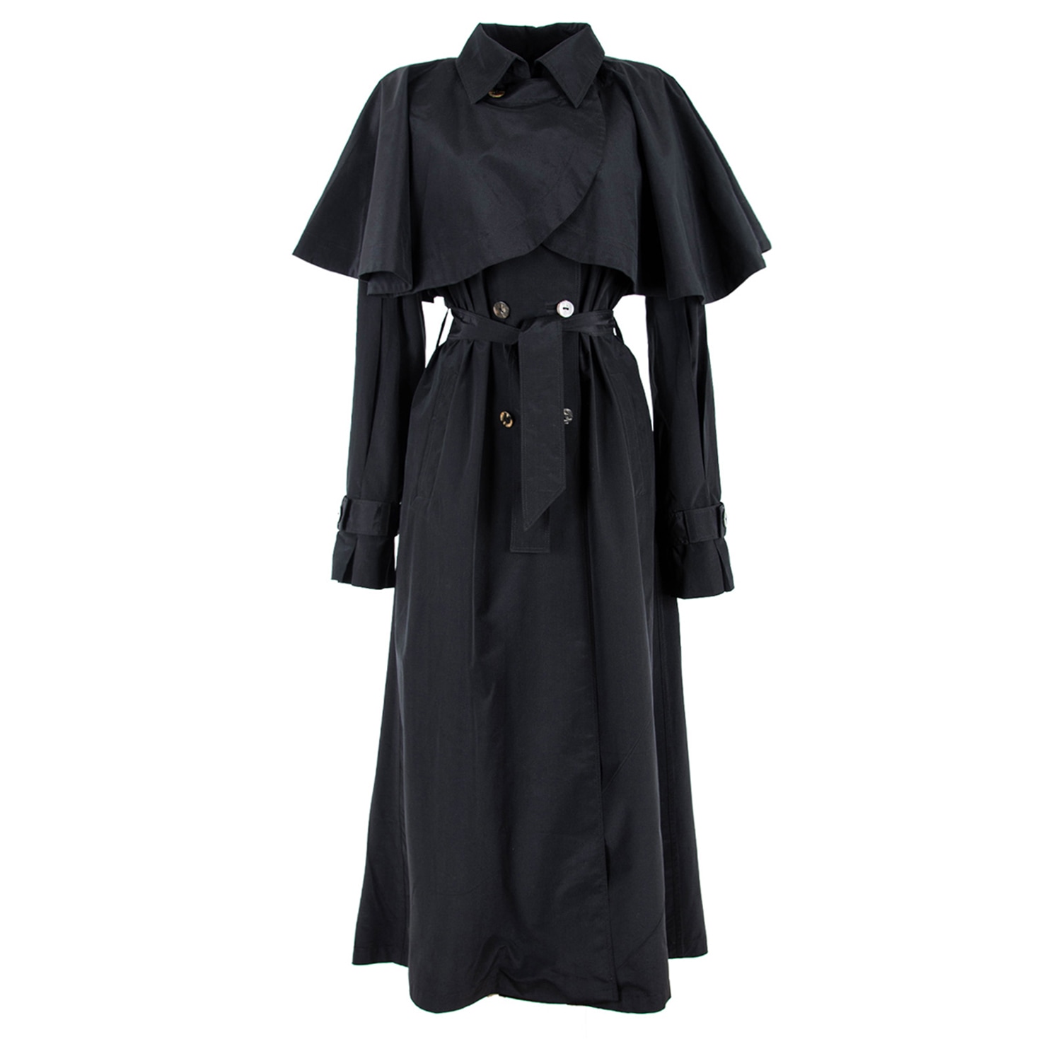 Rua & Rua Women's Silk Double-breasted Trenchcoat With Cape In Black In Black