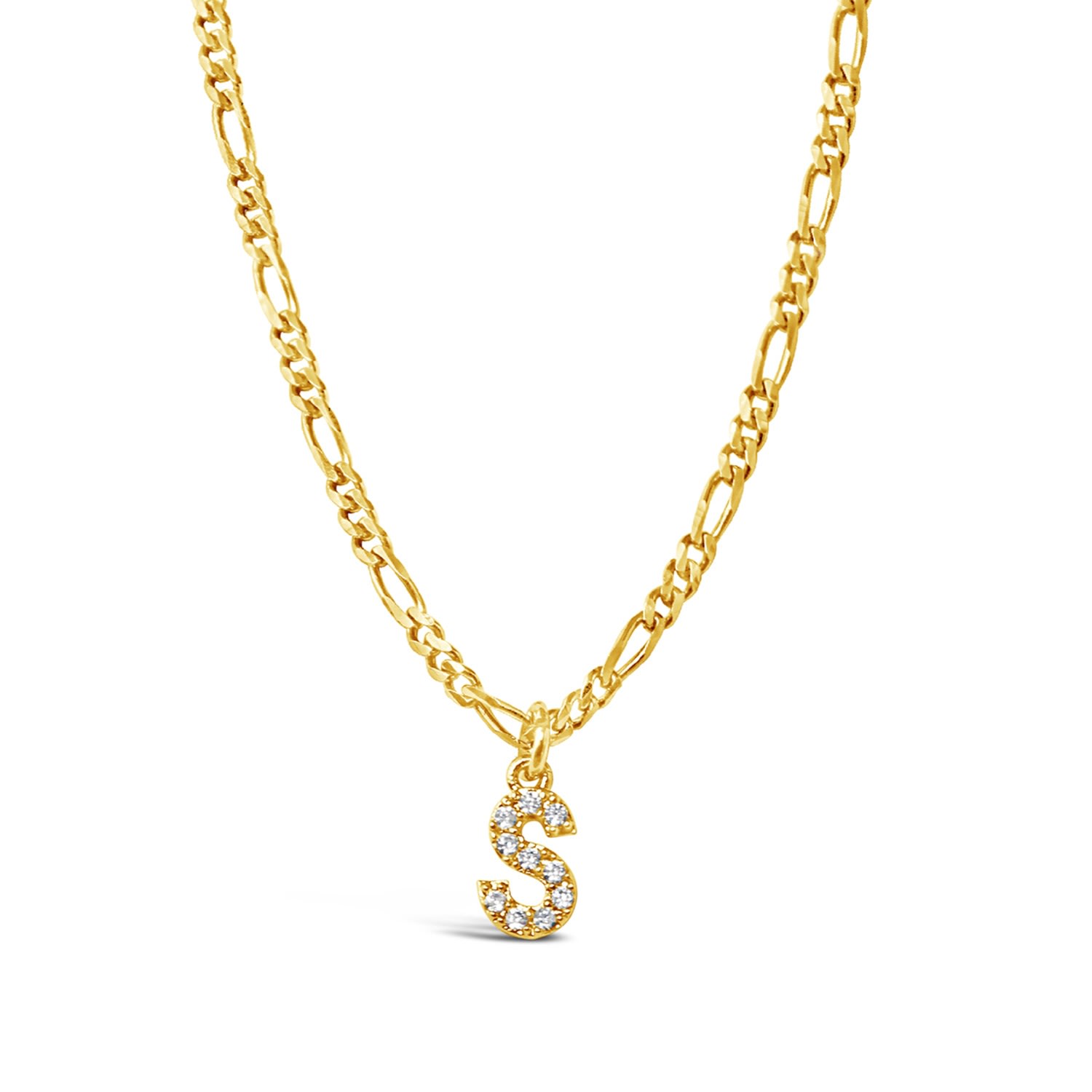 Women’s Crystal Initial 18K Gold Vermeil Figaro Chain Necklace Lucky Eleven