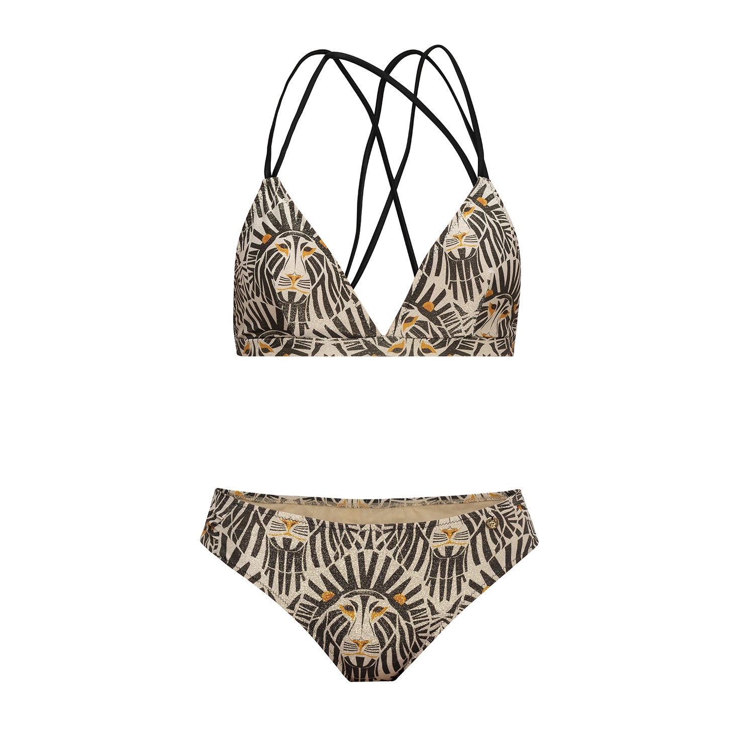 Women’s Gold / Black Kenia Triangle Bikini With Exclusive Print In Lurex Small Carando