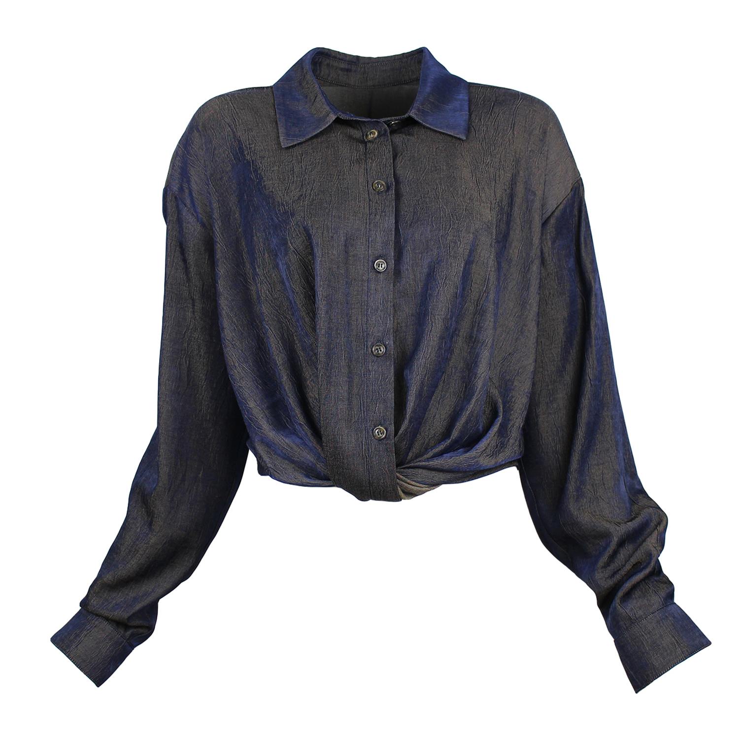 Lalipop Design Women's Blue Relaxed Shirt With Draped Front Hem In Blue