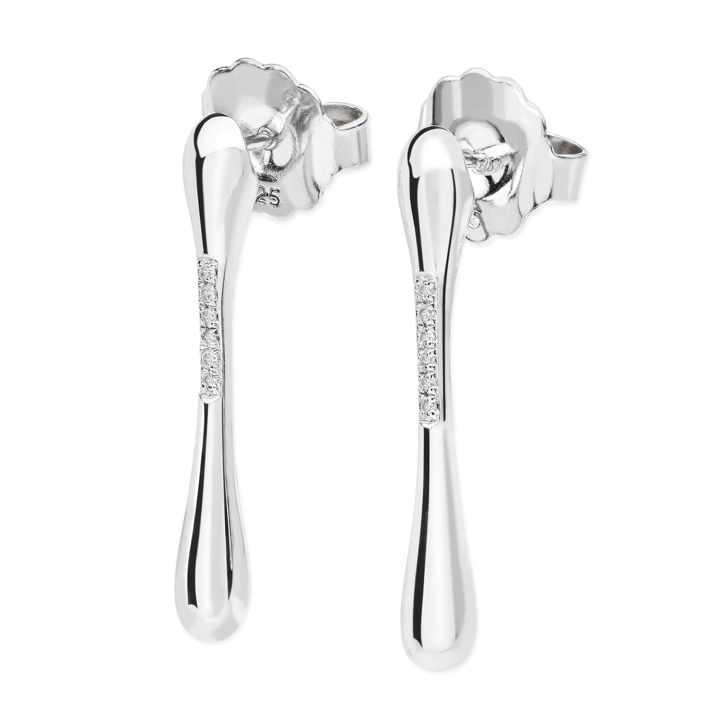 Women’s Silver Diamond Drop Long Studs Lucy Quartermaine