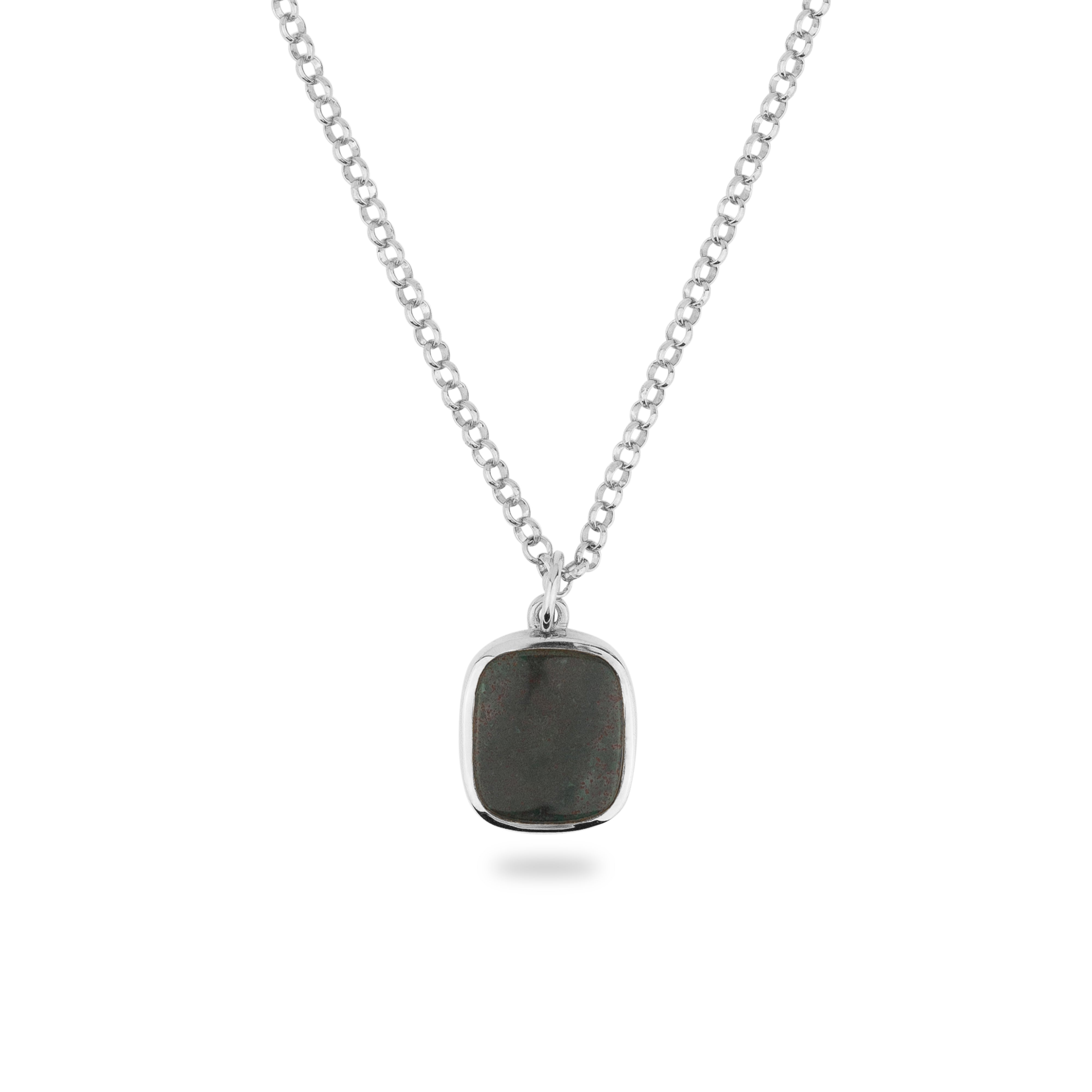 Phira London Men's Silver Green Bloodstone Square Pendant In Silver