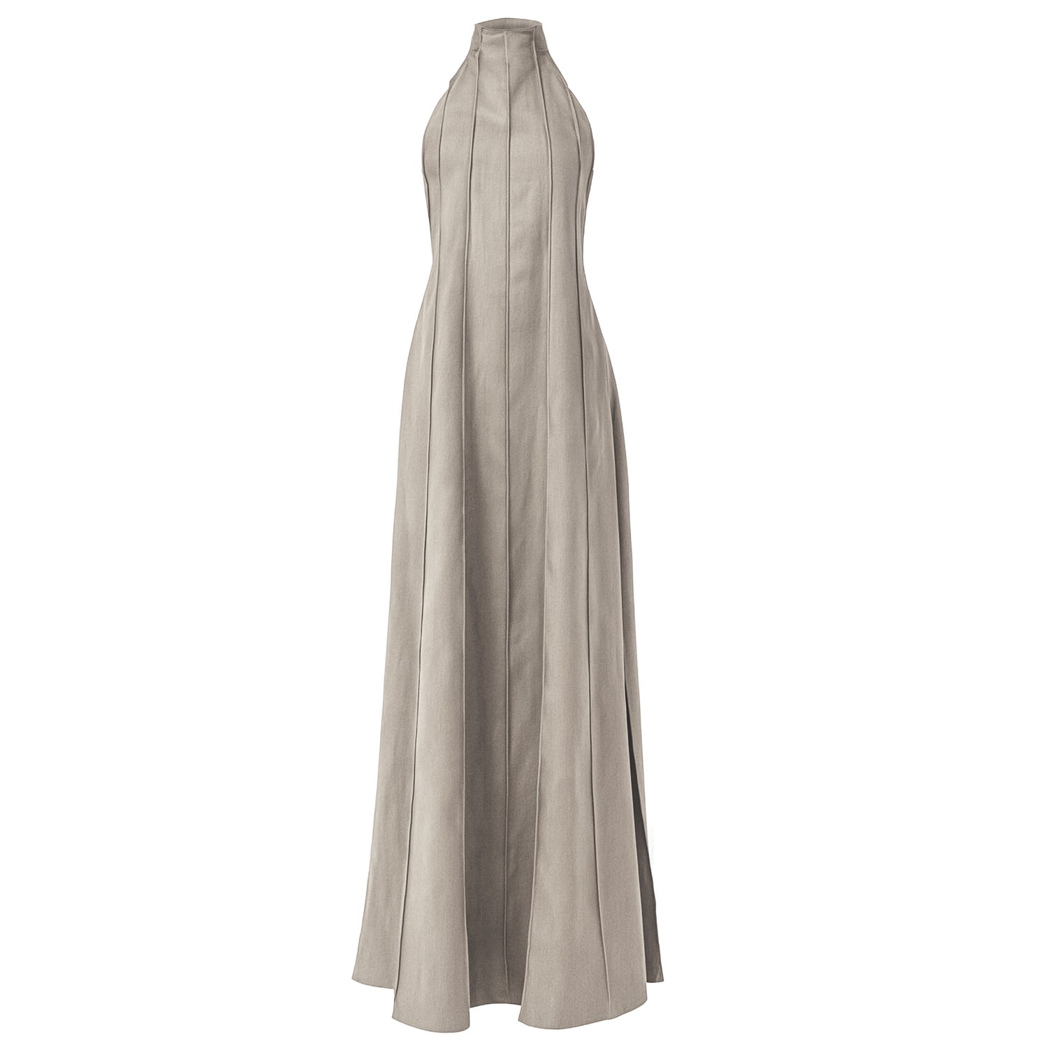 Kargede Women's Neutrals Taupe Linen Maxi Dress – Pleated Designer Halter Gown In Yellow