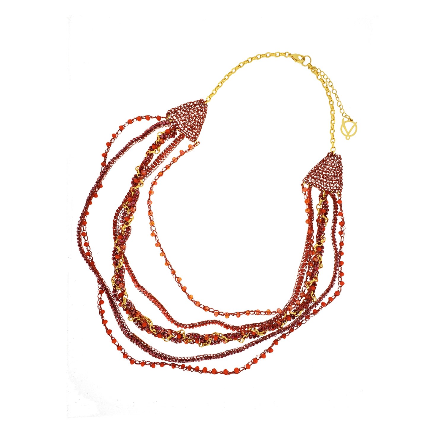 Lavish By Tricia Milaneze Women's Gold / Neutrals / Red Coral Red Mix Waves Handmade Necklace