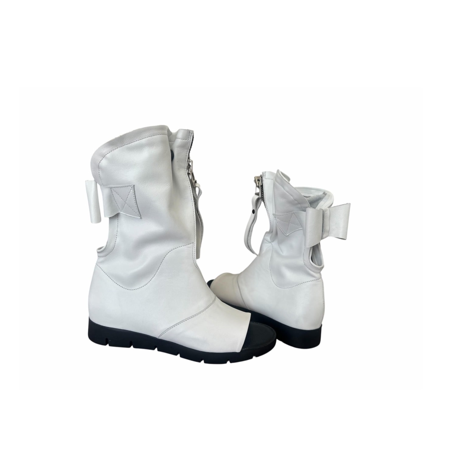 Adrenaline Fashion Women's Summer Leather Boots White Open Toe Ankle Boots With Zipper And Bow Detail Handmade Designer In White