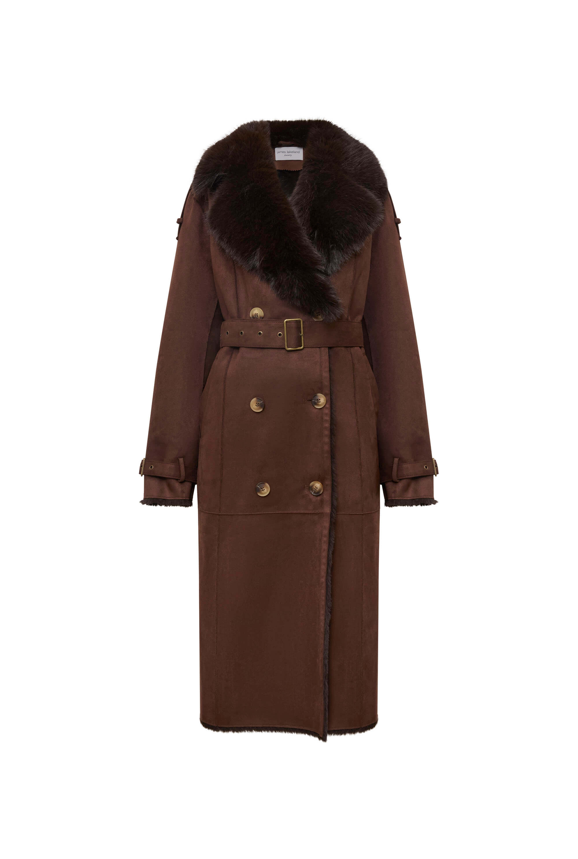 James Lakeland Women's Faux Fur Suede Brown Coat