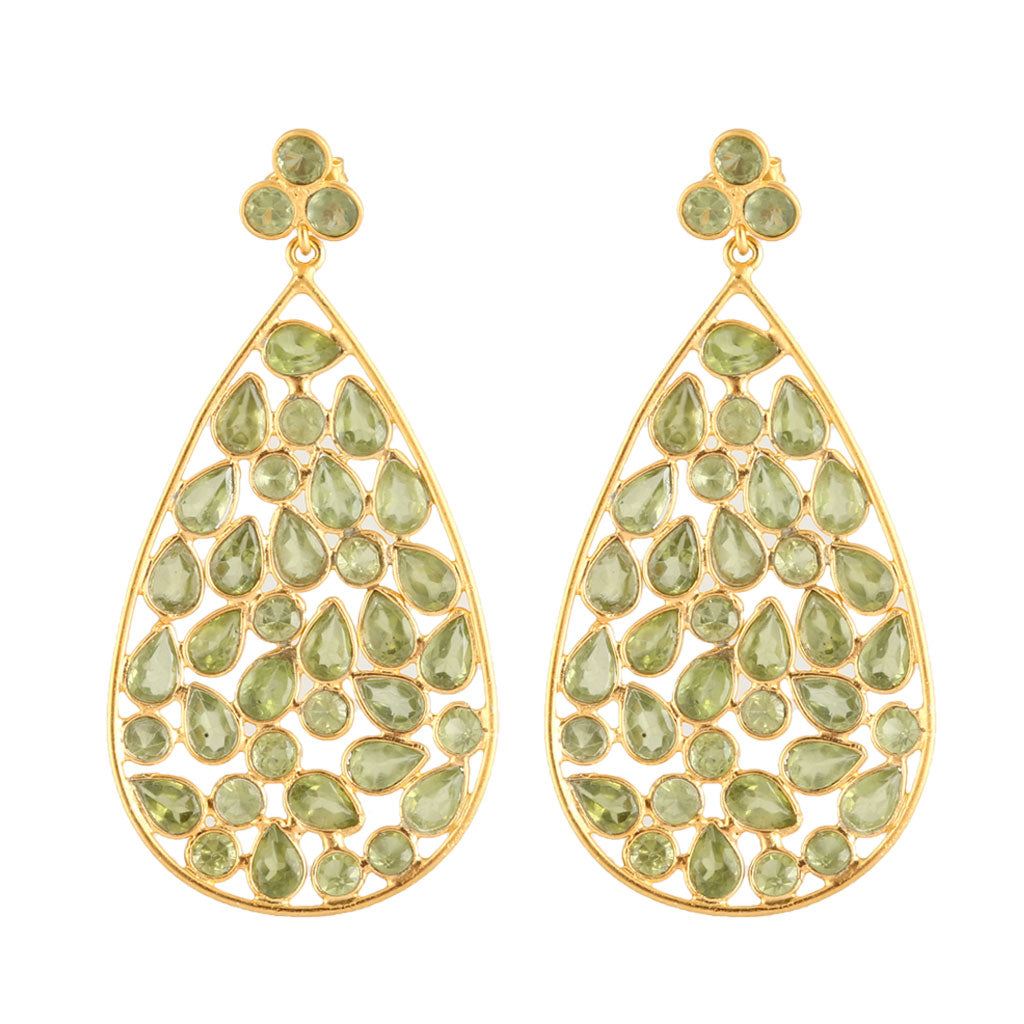 Opium Jewels Women's Gold / Green Dew Drop Jali Earrings - Peridot