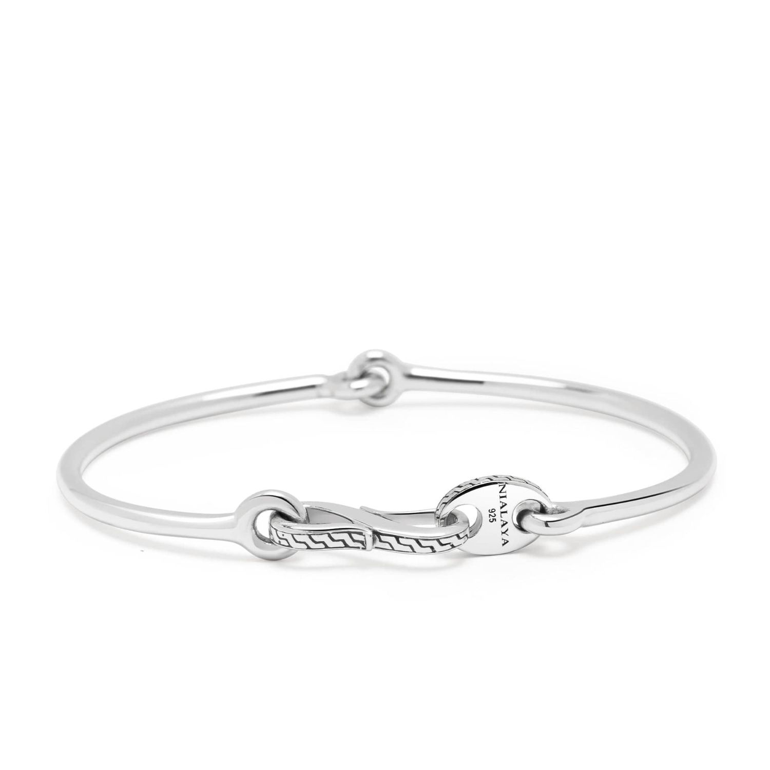 Nialaya Men's Delicate Sterling Silver Bangle With Hook Clasp In Black