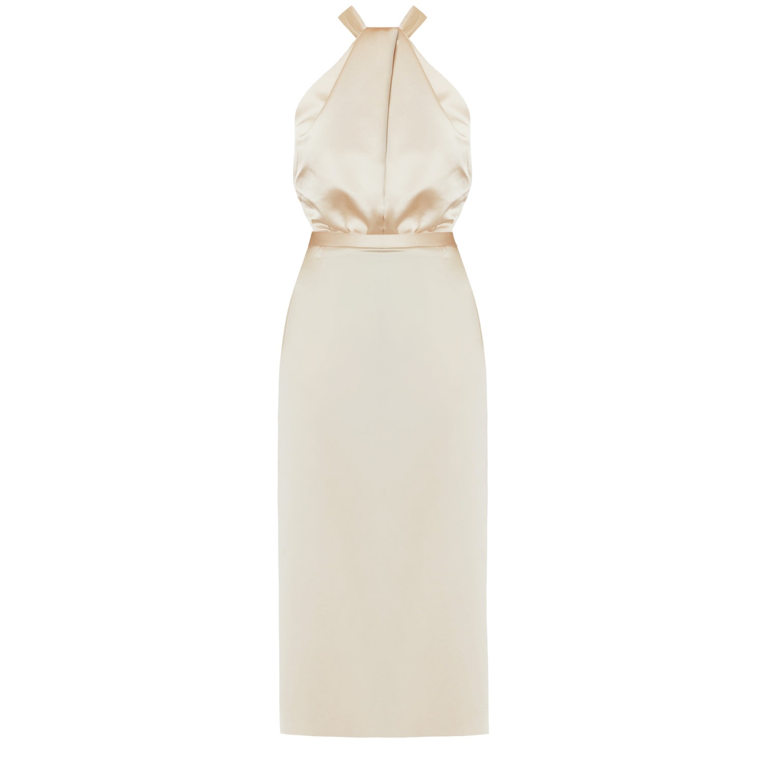 Undress Women's Neutrals Paula X Neckline Beige Satin Evening Midi Dress