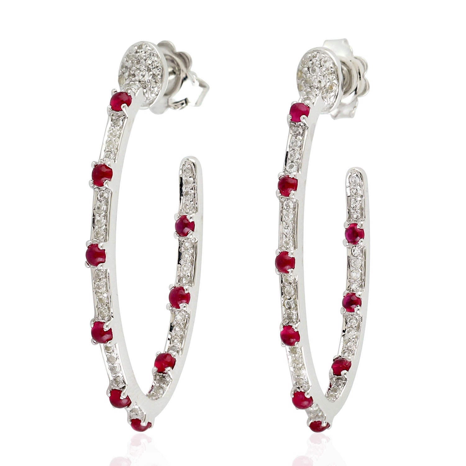 Women’s White / Pink / Purple Hoop Earrings Ruby Topaz 925 Sterling Silver Jewelry Artisan