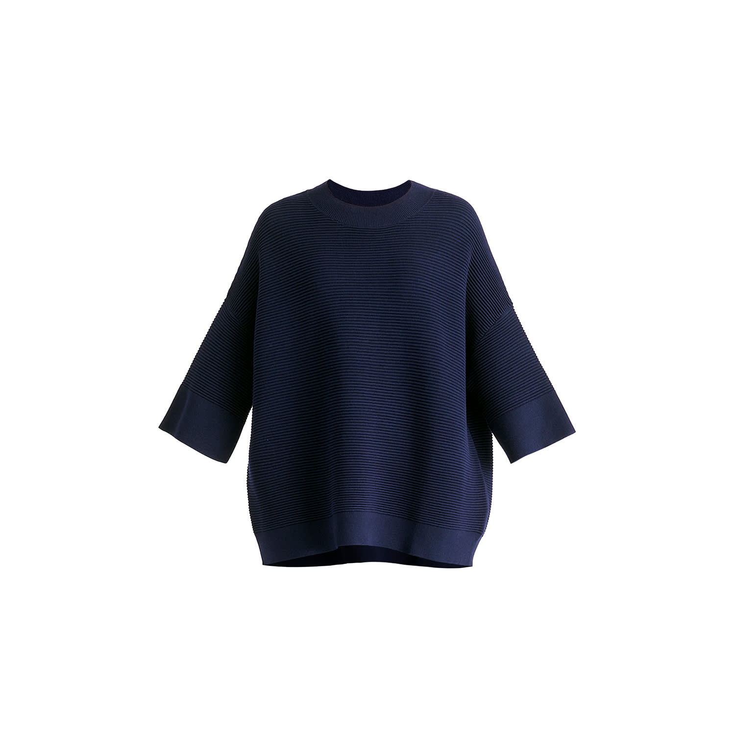 Paisie Women's Blue Mock Neck Cropped Sleeve Ribbed Jumper In Navy In Blue