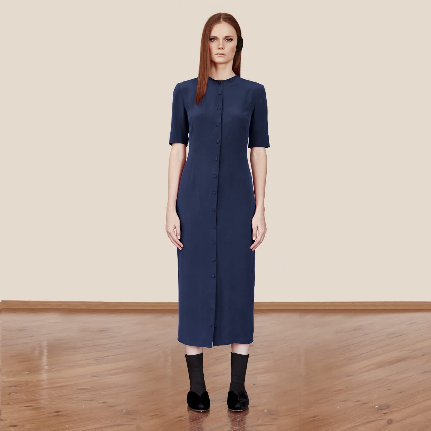 navy blue button down dress