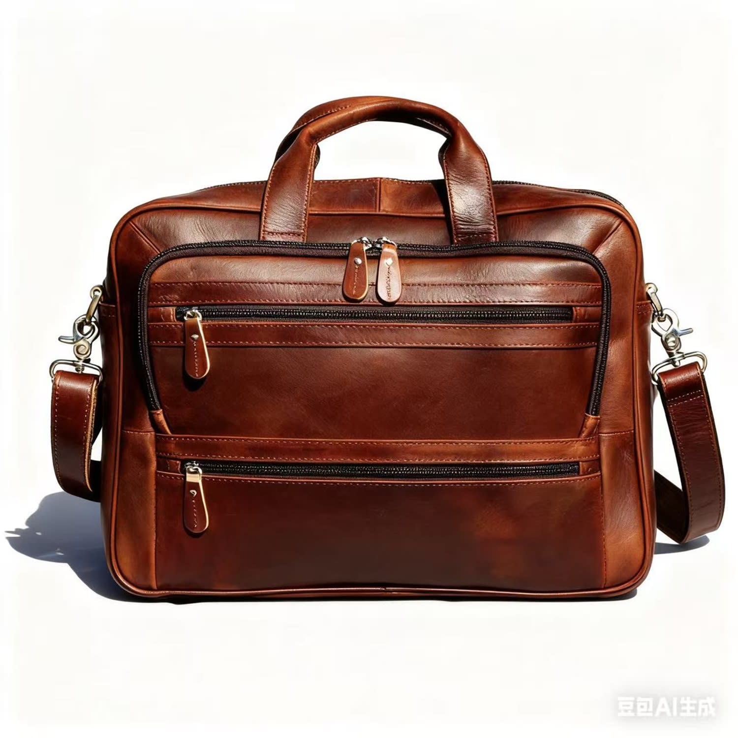 Touri Men's Genuine Leather Briefcase With Multiple Pockets - Dark Brown