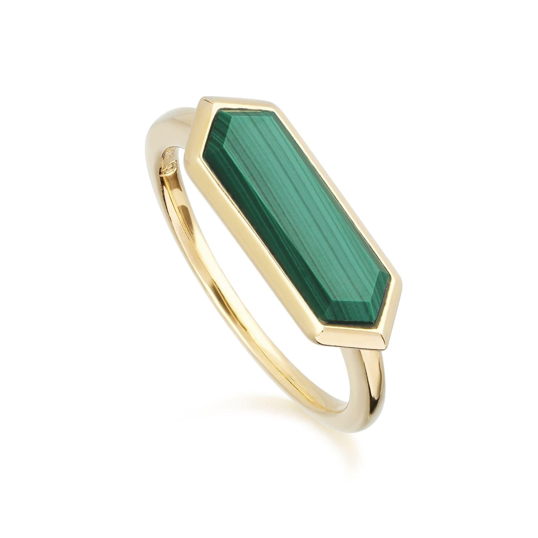 Women’s Green Geometric Hexagon Malachite Prism Ring In Gold Plated Silver Gemondo