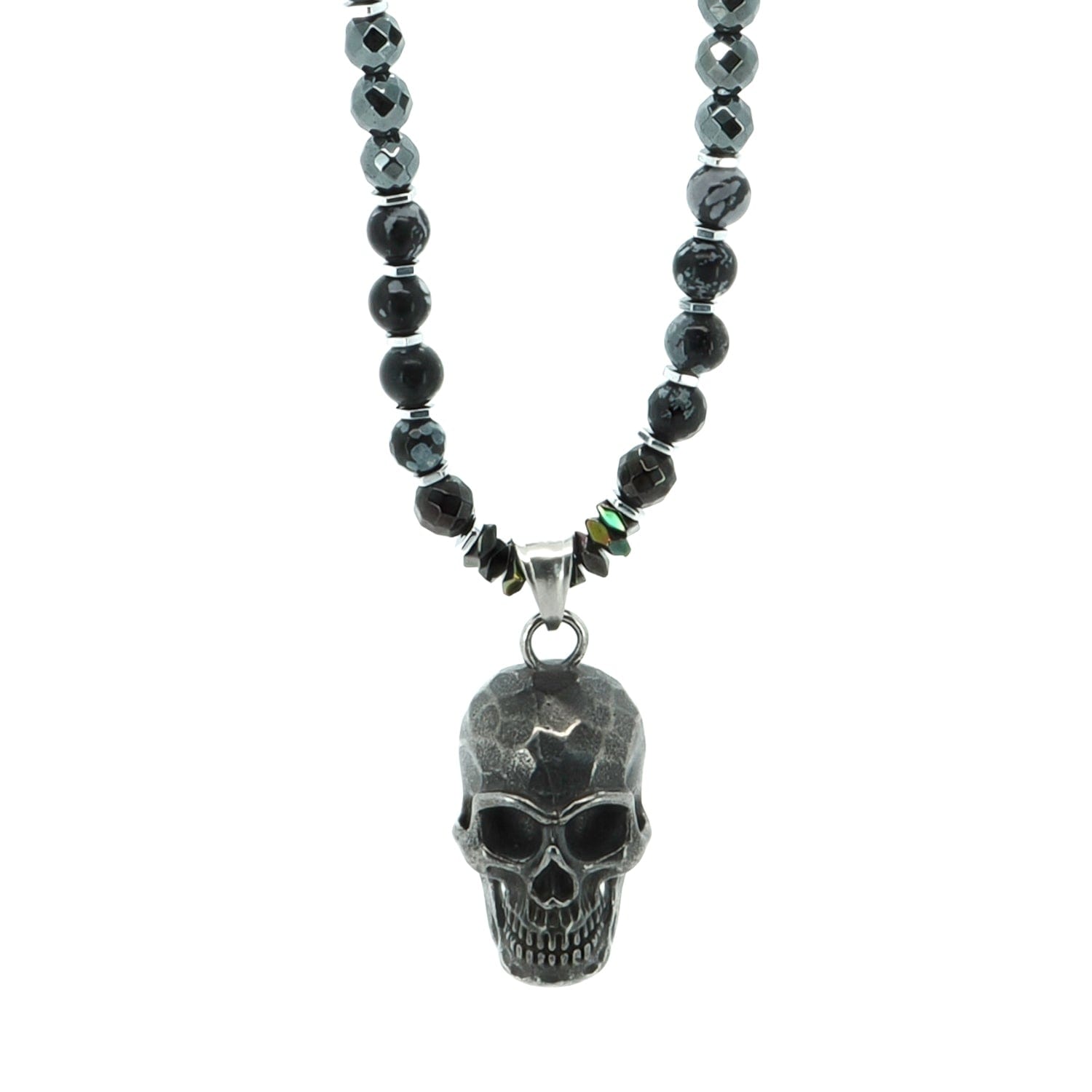 Ebru Jewelry Men's Black / Silver Fearless Soul Obsidian & Skull Beaded Necklace - Black