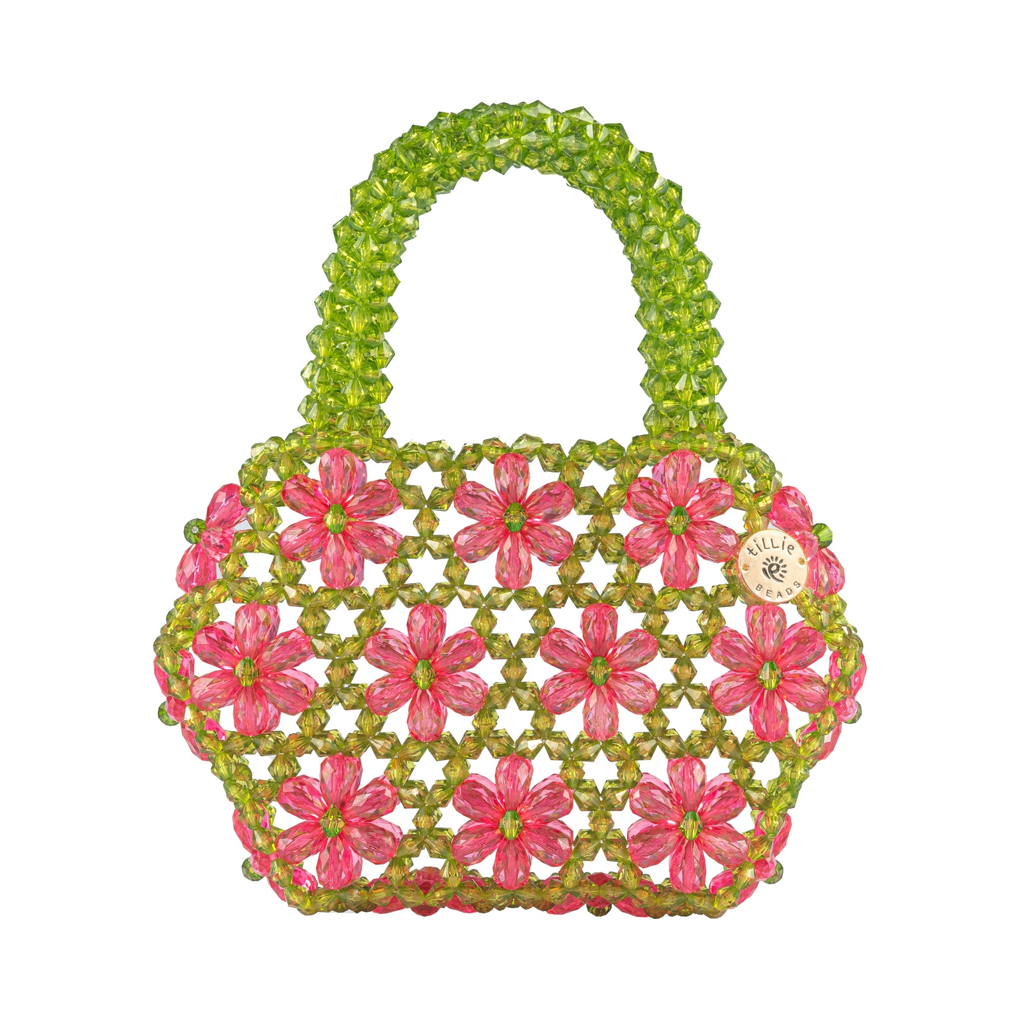 Tillie Beads Women's Green / Pink / Purple Pink Daisy Delight Green Mini Bead Bag