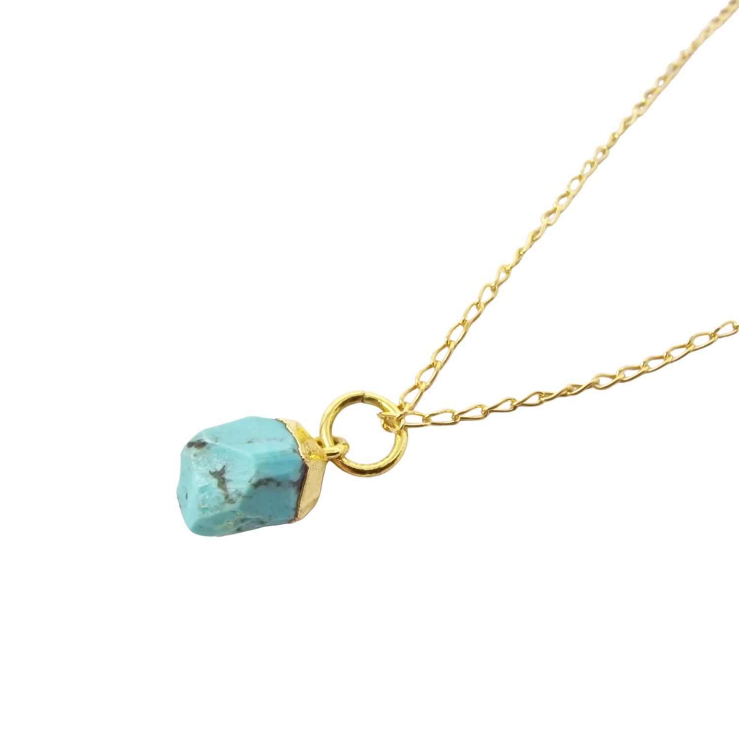 Raw Turquoise December Birthstone Gold Plated Necklace Harfi Wolf Badger