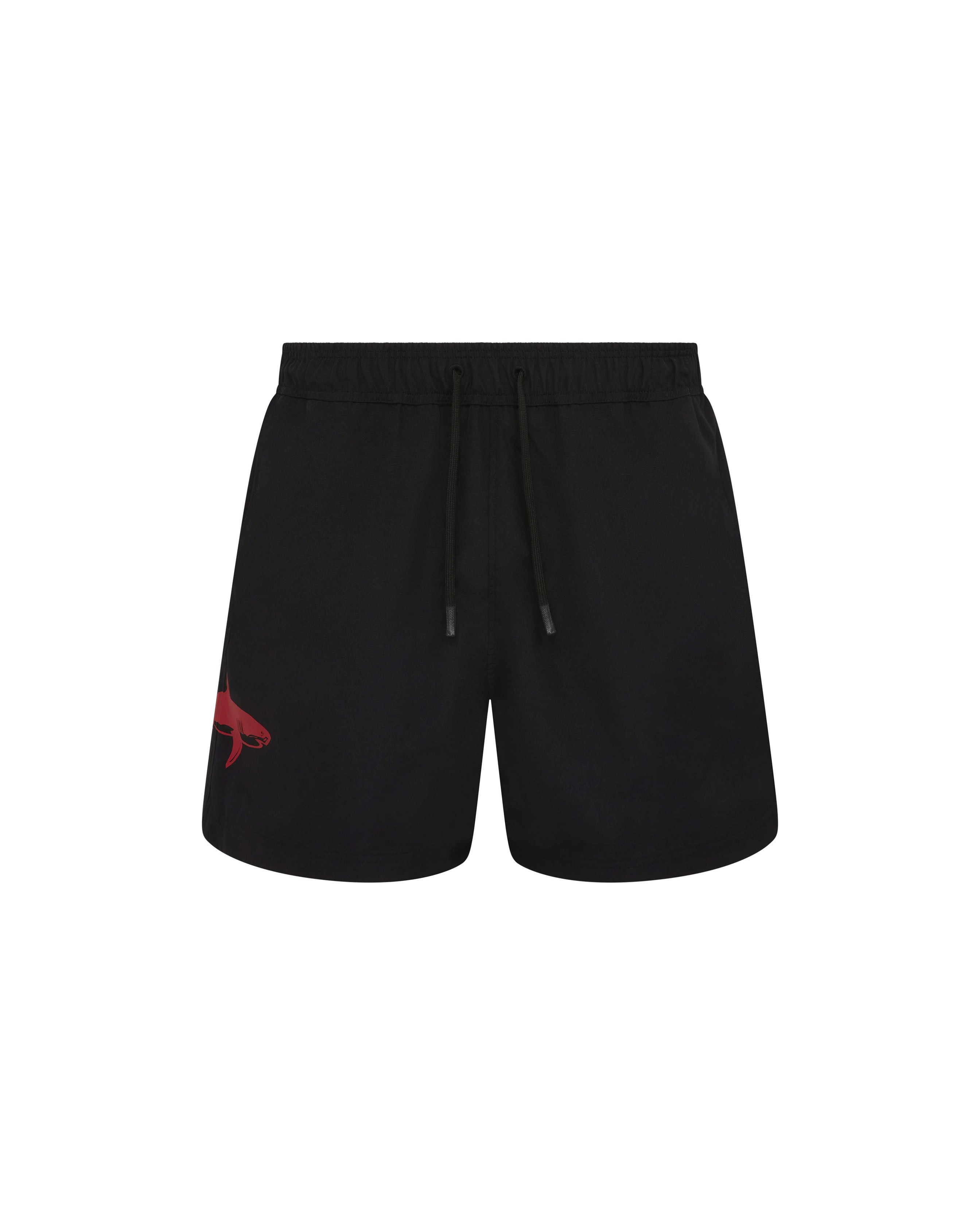 Let's Swim Men's Black / Red Black With Red Shark Print Swim Shorts In Black/red