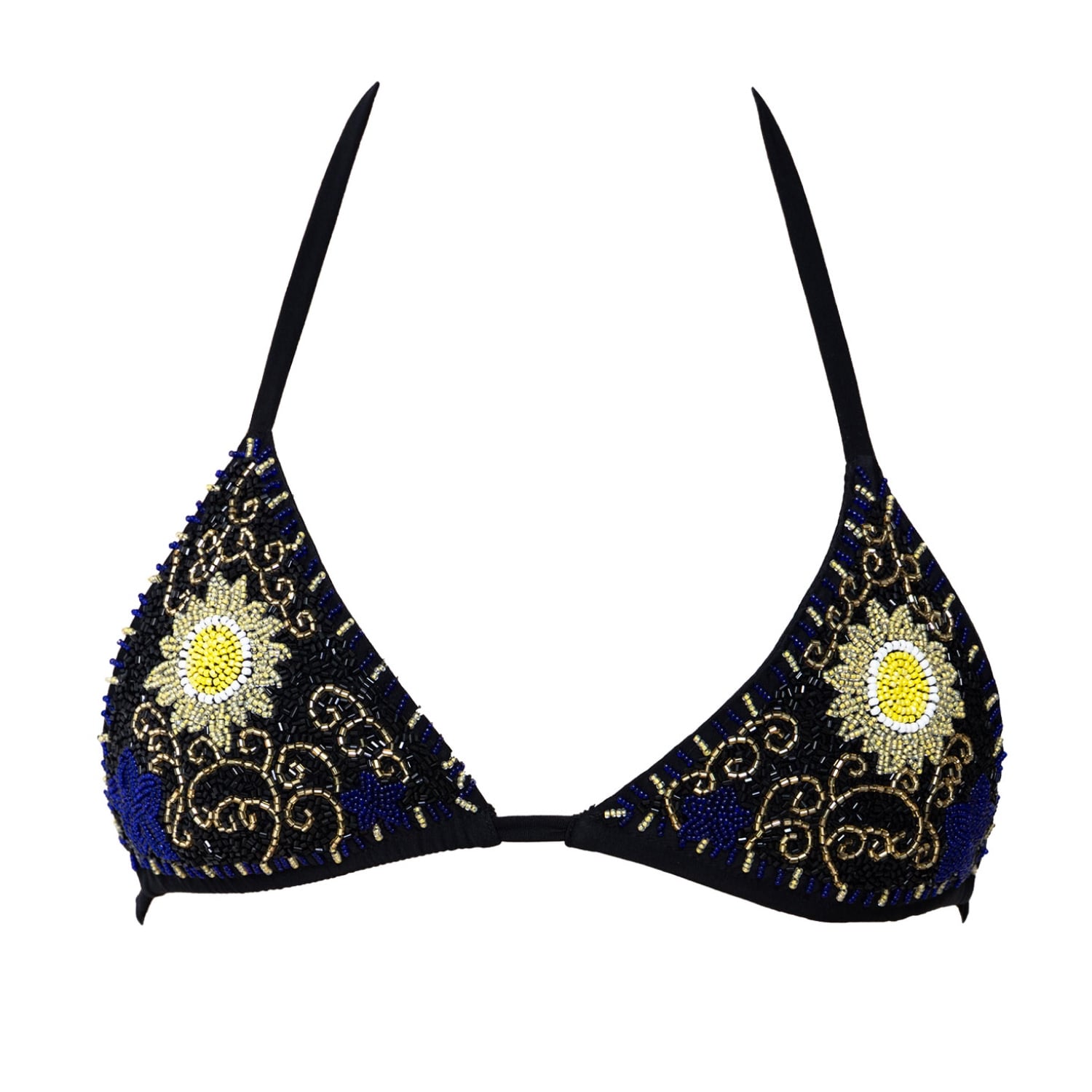 Self-adore Women's Black / Gold Dark Tide Hand-beaded Embellished Bikini Top In Animal Print