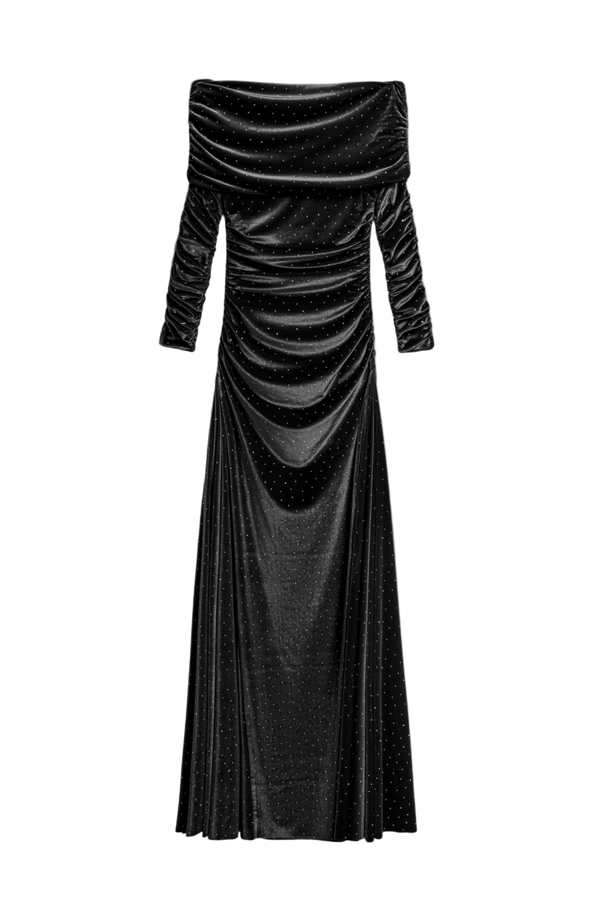 Nocturne Women's Black Off-shoulder Velvet Maxi Dress With Rhinestone Detail In Black