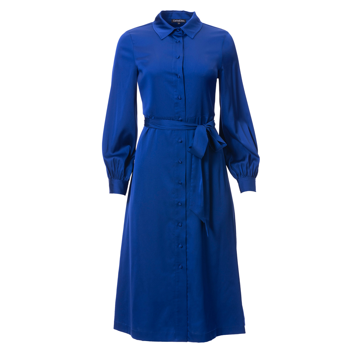 Carloslines Women's Blue Button Down Long Sleeve Shirt Dress In Cobalt Solid In Blue