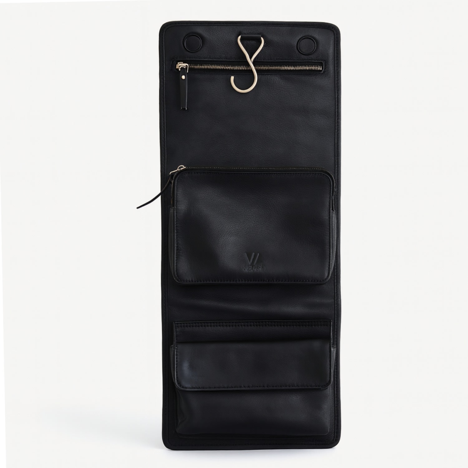 Vida Vida Luxury Leather Mens Hanging Wash Bag - Black