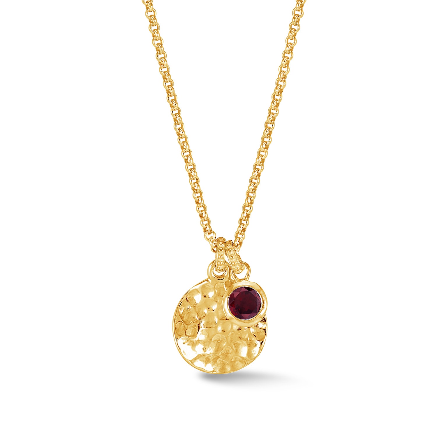Dower & Hall Women's Gold Hammered Disc & Red Garnet Array Pendant In Vermeil In Gold