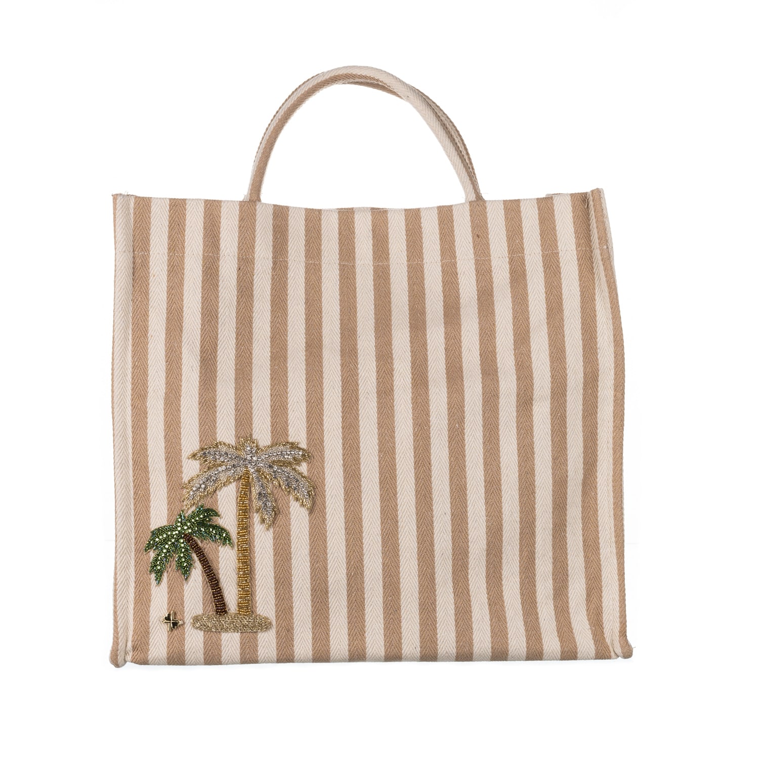 Laines London Women's Neutrals Laines Couture Hand Embellished Palm Tree Large Tote Bag - Beige & Cream In Beige/white