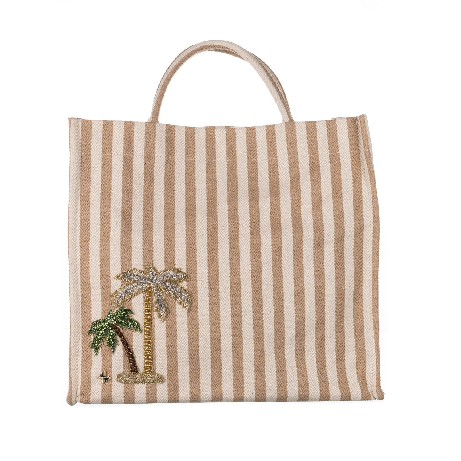 Women’s Neutrals Laines Couture Hand Embellished Palm Tree Large Tote Bag - Beige & Cream One Size Laines London