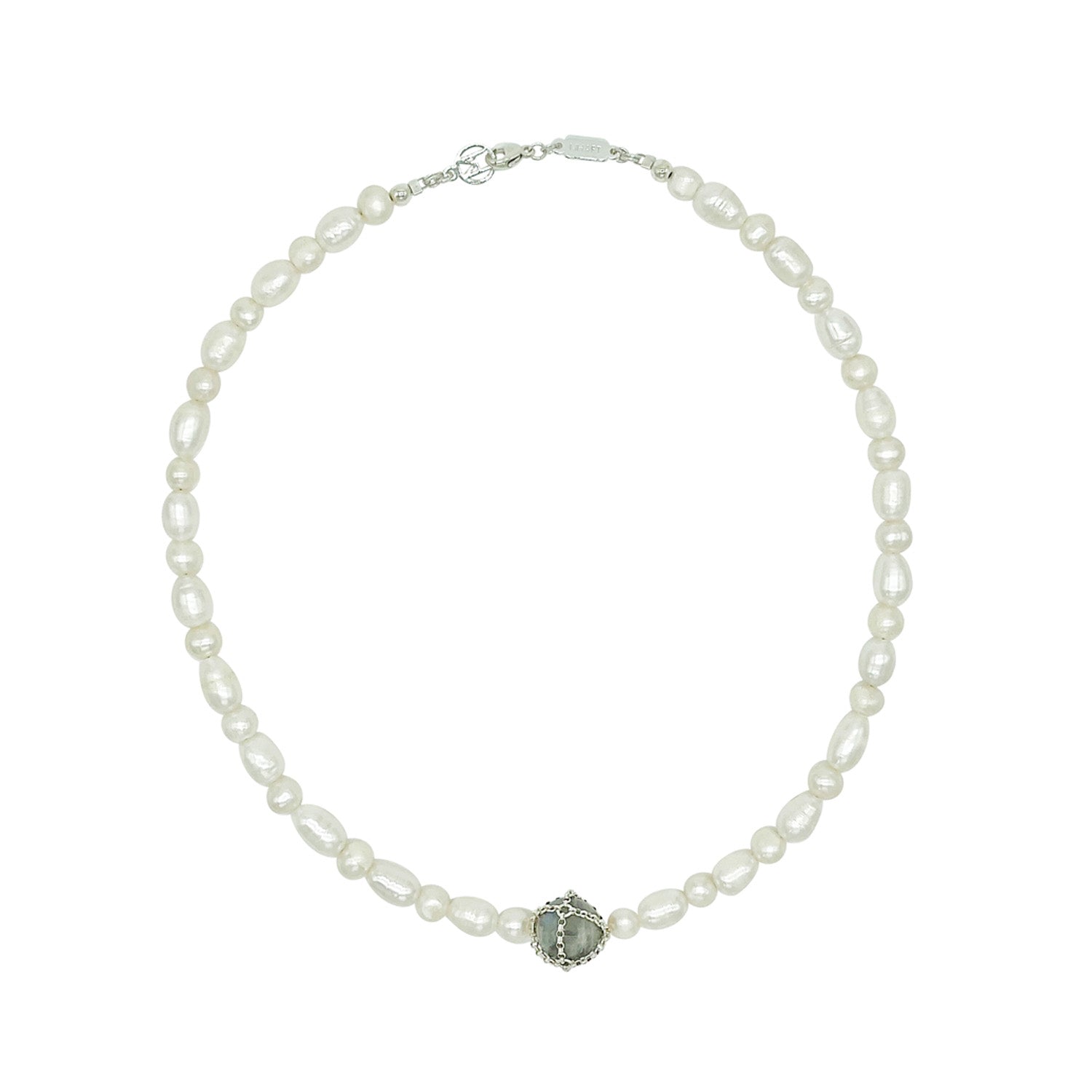 Mhart Women's Silver Labradorite + Pearl Choker